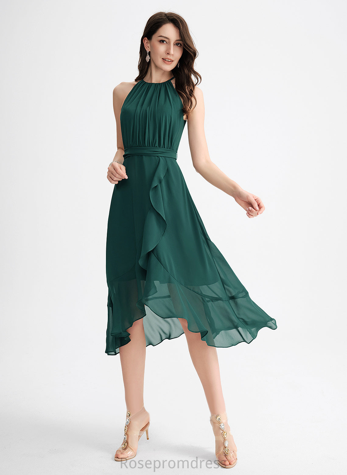 Asymmetrical Chiffon Cocktail Dresses Cocktail A-Line Bow(s) With Stacy Ruffle Neck Scoop Dress