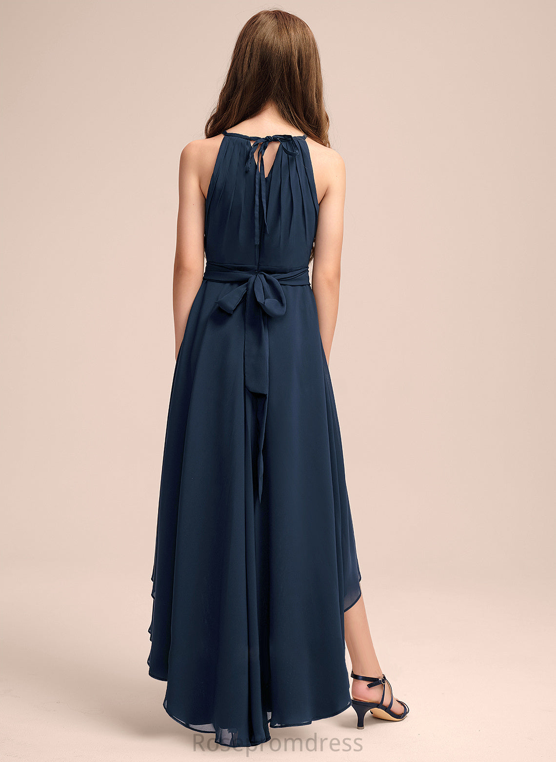 Junior Bridesmaid Dresses Adelaide Scoop Ruffles A-Line Chiffon Bow(s) Neck Asymmetrical With