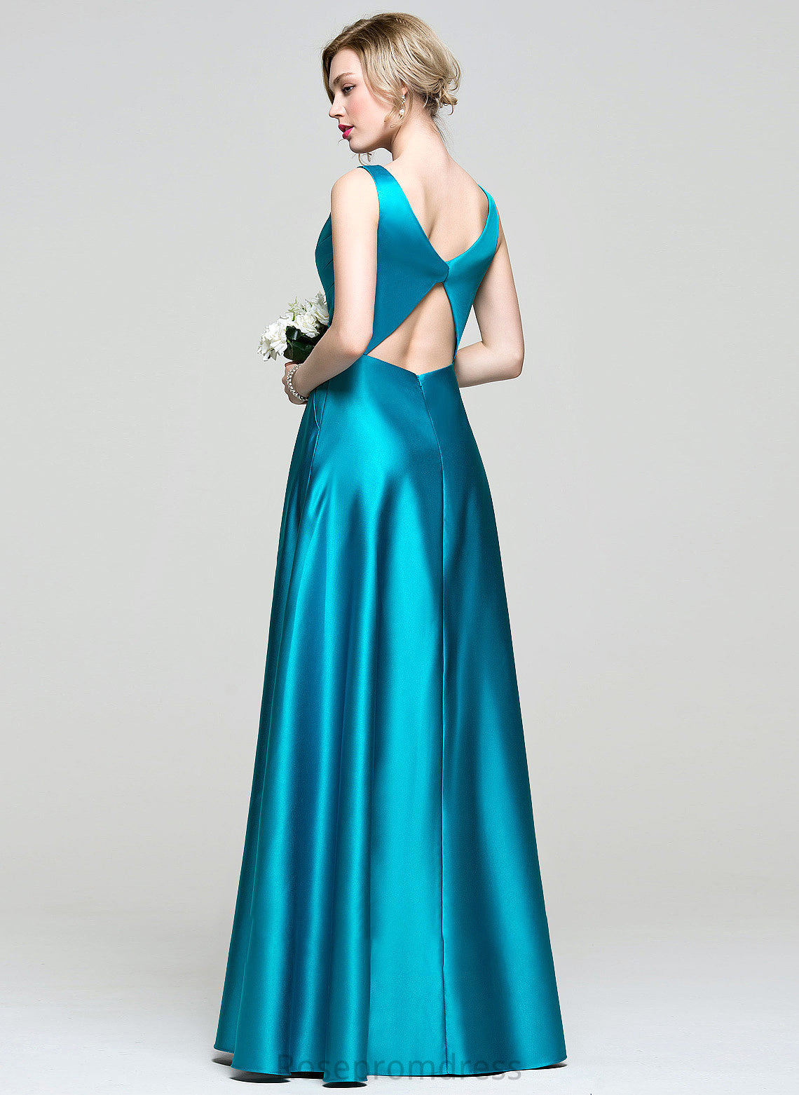 Prom Dresses With V-neck Pockets Floor-Length Ball-Gown/Princess Ruffle Satin Cara