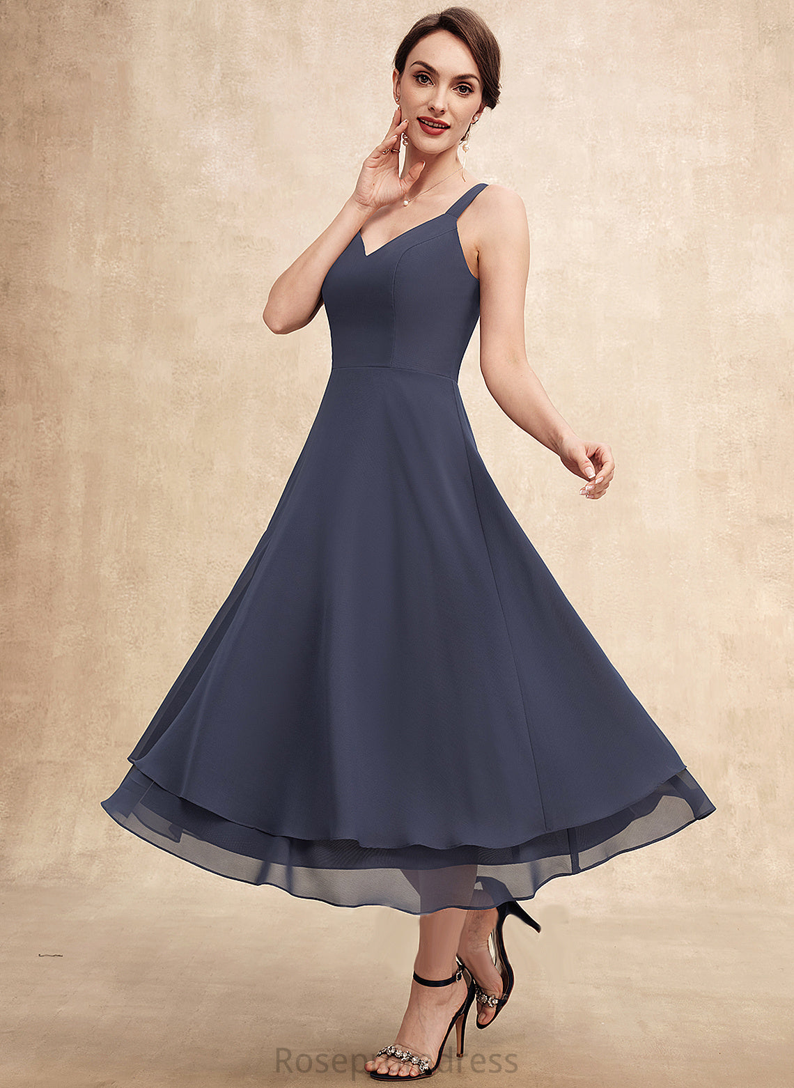 Henrietta the Bride Dress Tea-Length of A-Line Chiffon V-neck Mother Mother of the Bride Dresses