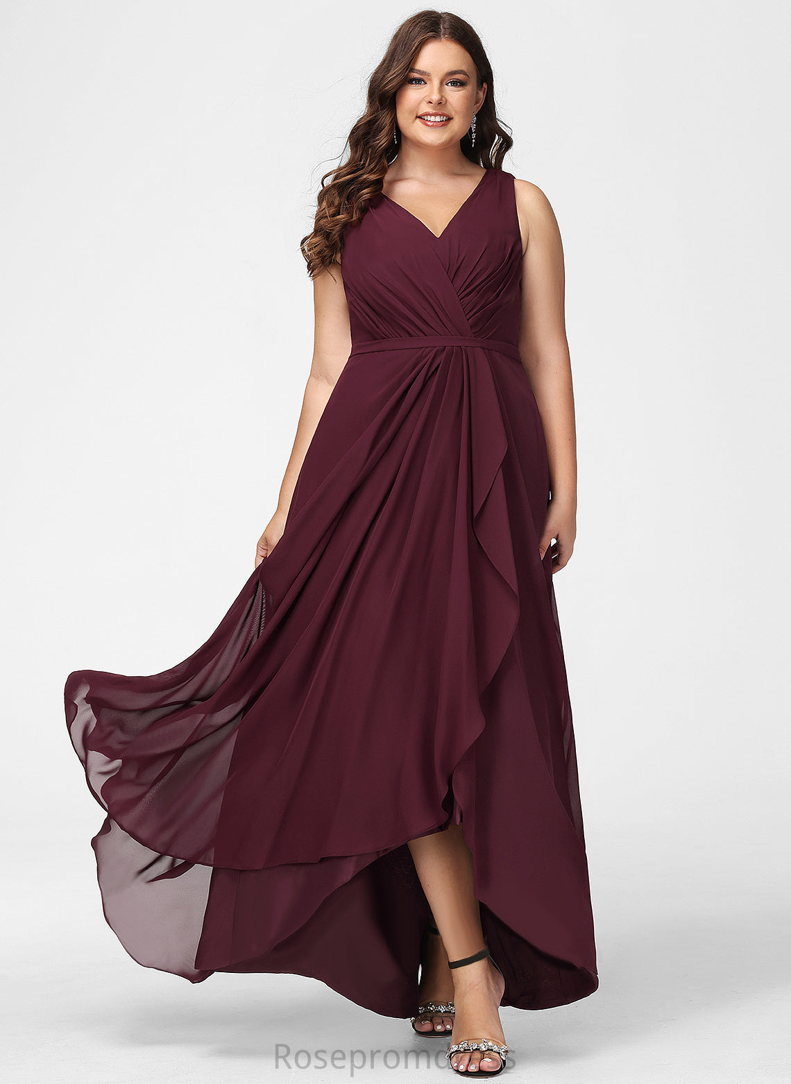 Neckline A-Line Length Asymmetrical Embellishment Silhouette SplitFront V-neck Fabric Gabrielle Bridesmaid Dresses