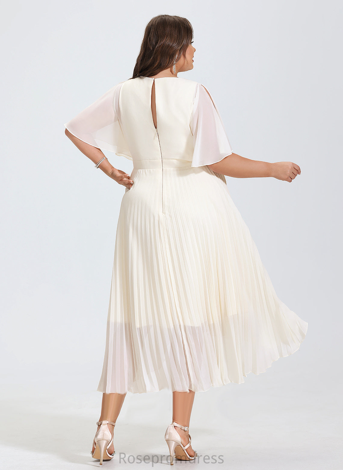 Dress Pleated A-Line Asymmetrical Wedding Dresses Chiffon Scoop With Wedding Campbell