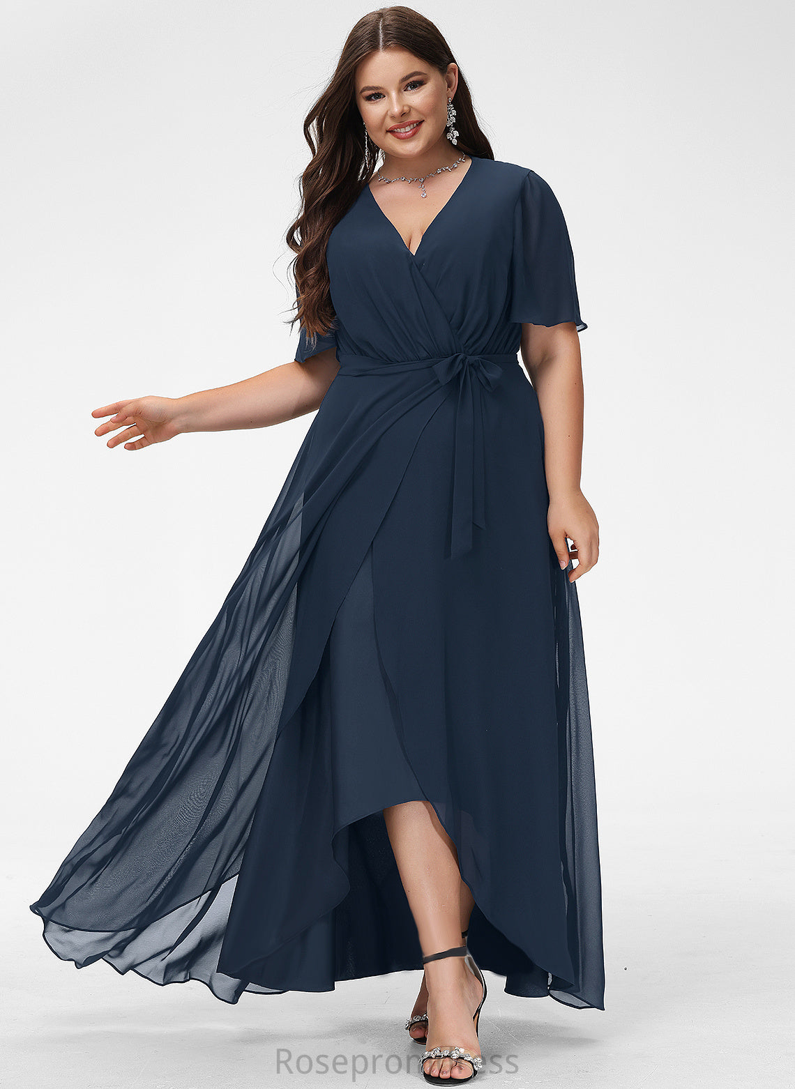 A-line Length Fabric Embellishment V-Neck Silhouette Asymmetrical Neckline Pamela Sleeveless A-Line/Princess Off The Shoulder Bridesmaid Dresses