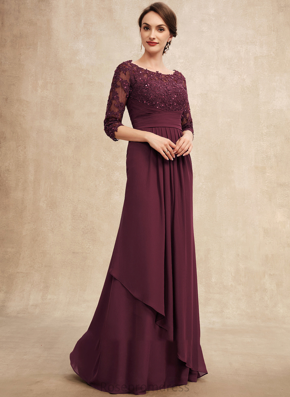 A-Line Off-the-Shoulder Beading of Dress the Sequins Chiffon Bride With Lace Cascading Ruffles Valeria Floor-Length Mother of the Bride Dresses Mother