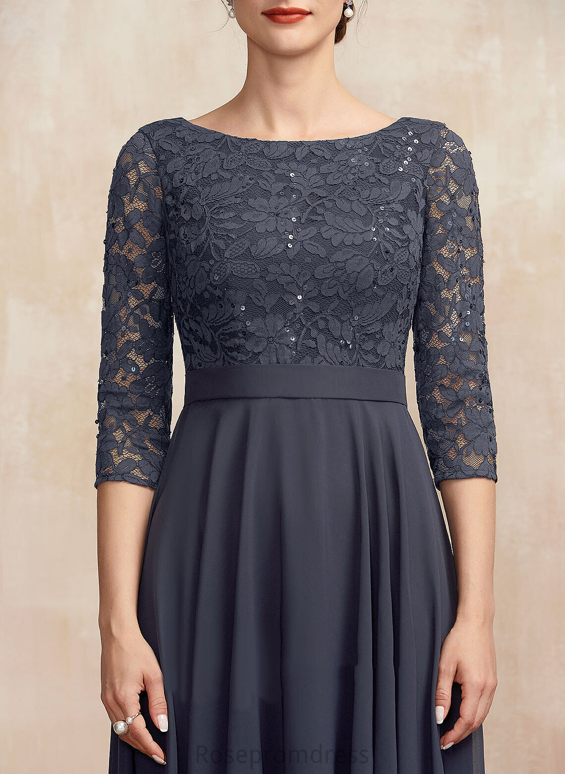 Monique A-Line Neck Tea-Length Sequins Lace Cocktail Scoop Chiffon With Cocktail Dresses Dress