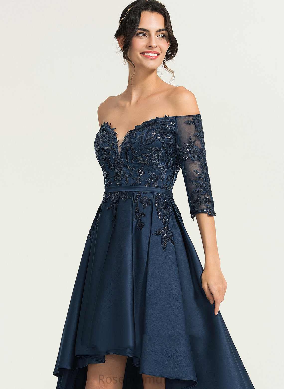 Dress Off-the-Shoulder With Lace Joan Asymmetrical Homecoming Dresses Homecoming A-Line Satin