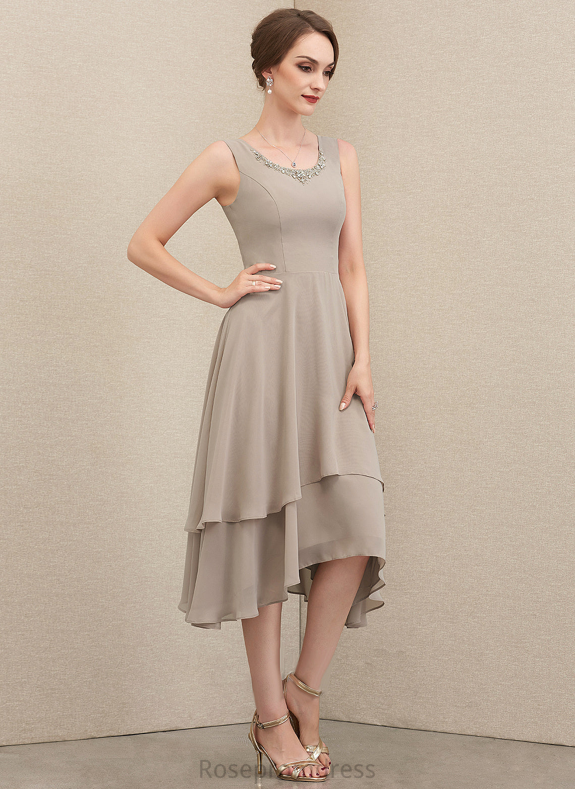 of Thea Mother of the Bride Dresses With Asymmetrical Bride Chiffon A-Line Dress Neck Sequins Mother the Beading Scoop