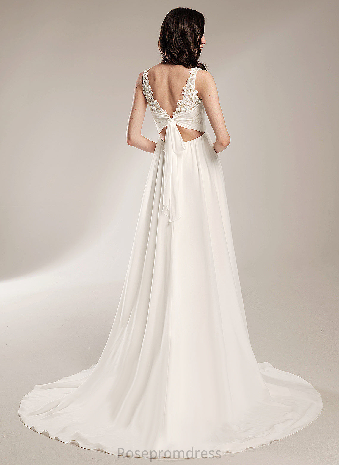 Janessa Wedding Train With V-neck Chiffon Court Dress A-Line Lace Wedding Dresses