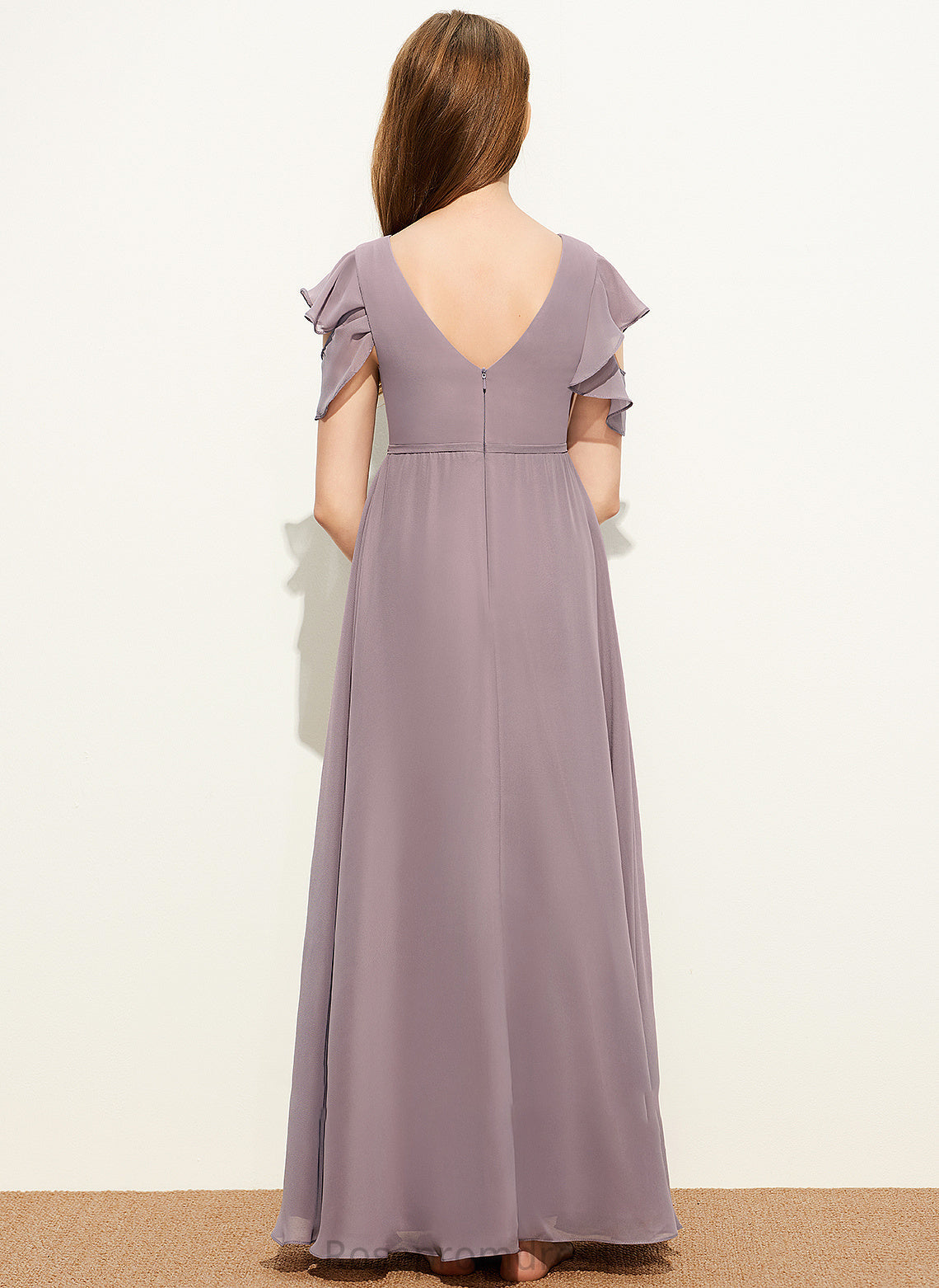 Junior Bridesmaid Dresses With Ruffles Chiffon Cascading A-Line Scoop Floor-Length Neck Lexi