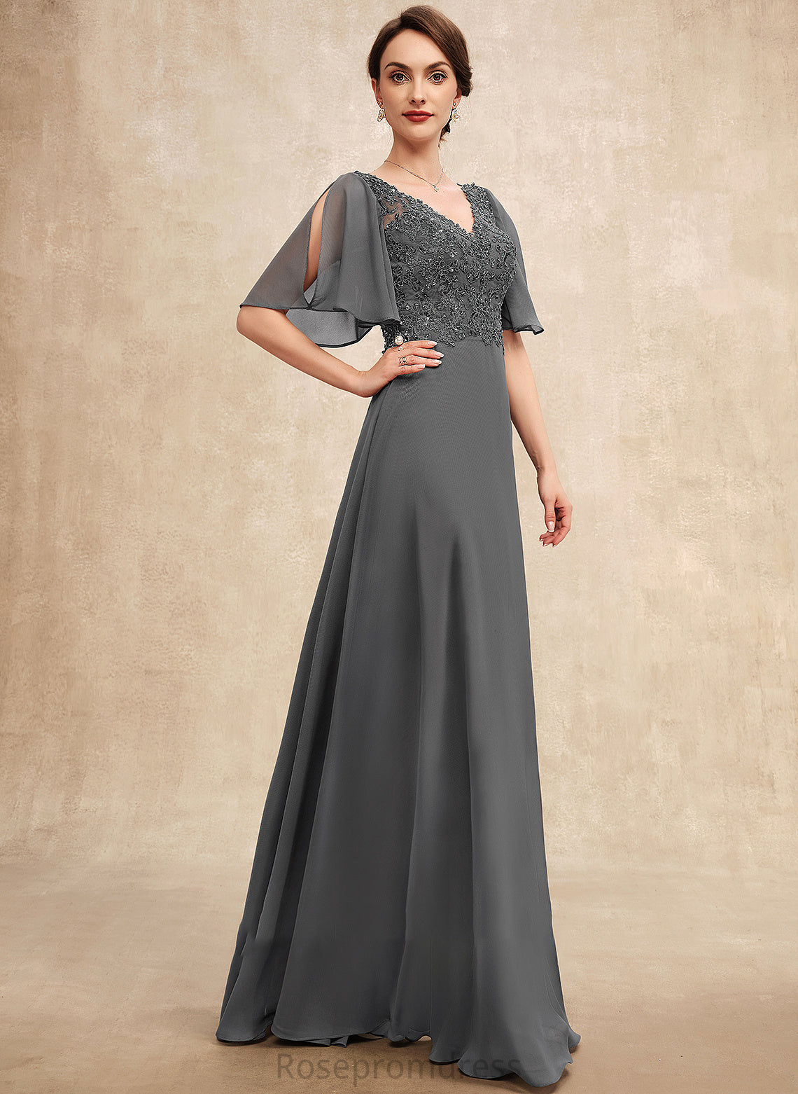 With Dress Bride Beading V-neck Floor-Length A-Line Mother of the Bride Dresses Mother of Lace Melody Sequins the Chiffon