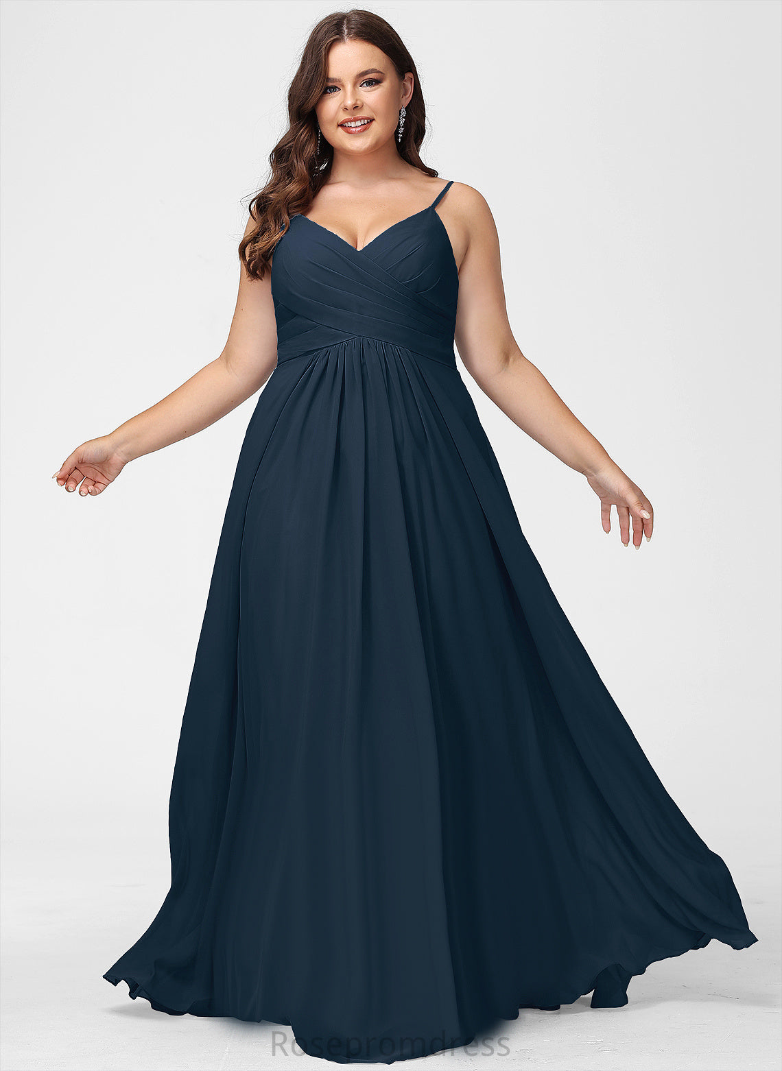 Floor-Length A-Line Lizeth Pleated Chiffon With V-neck Prom Dresses