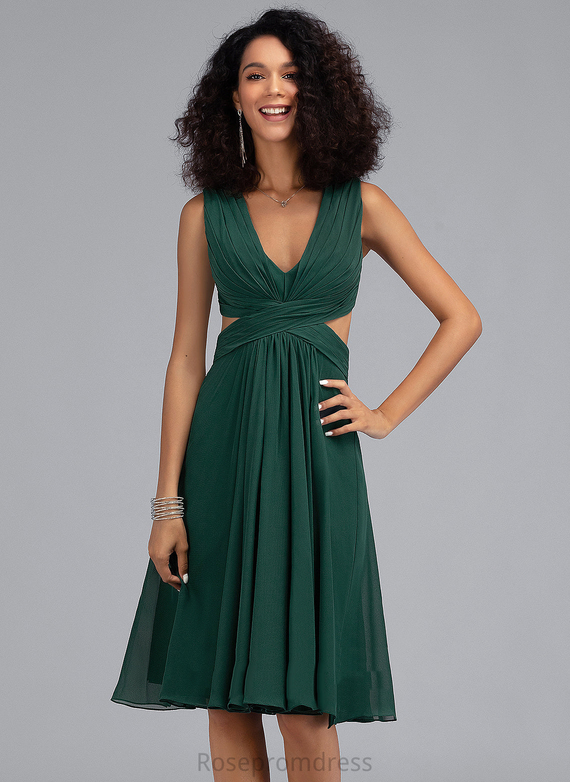 Knee-Length Cocktail Dresses Tara V-neck Cocktail Dress With Chiffon A-Line Ruffle