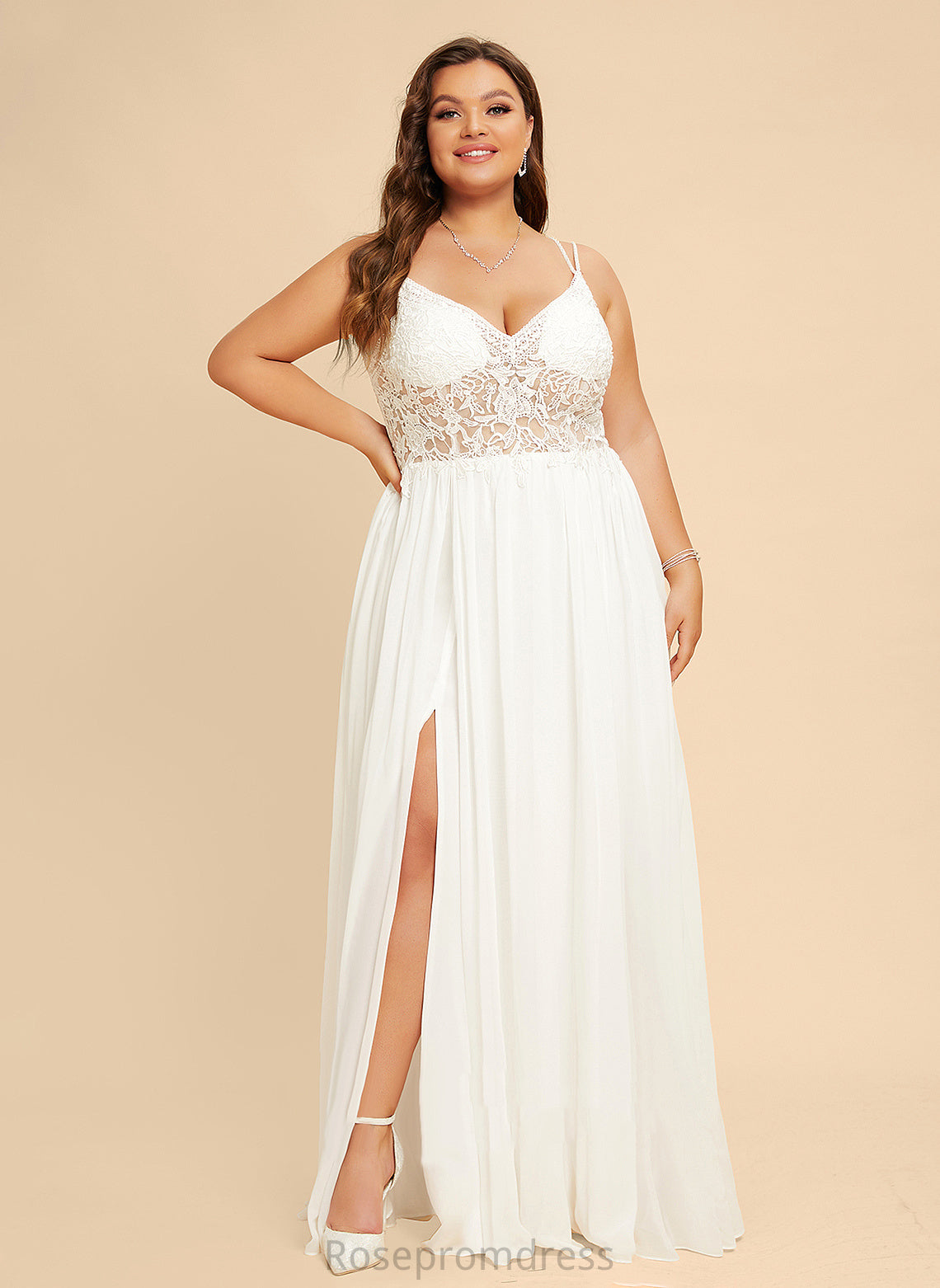 Wedding Floor-Length With V-neck Beading Chiffon Wedding Dresses Nancy Front Split Lace Dress A-Line