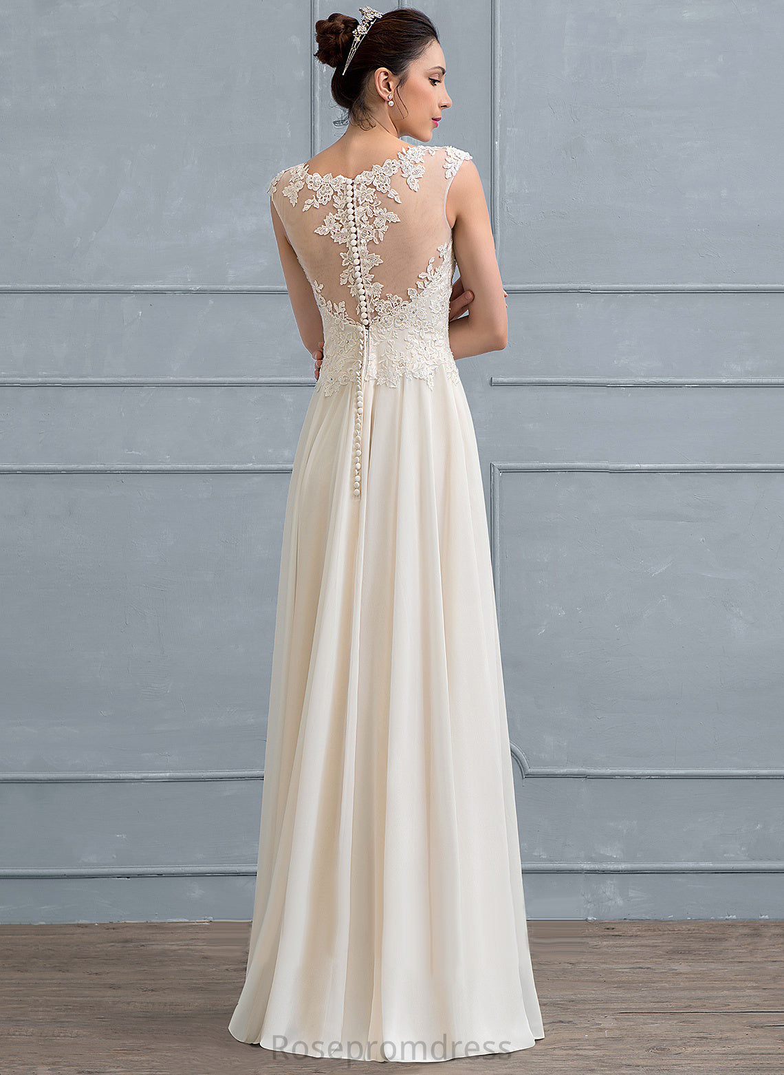 Moriah Lace Sequins Wedding Floor-Length Scoop Dress A-Line With Wedding Dresses Beading Chiffon