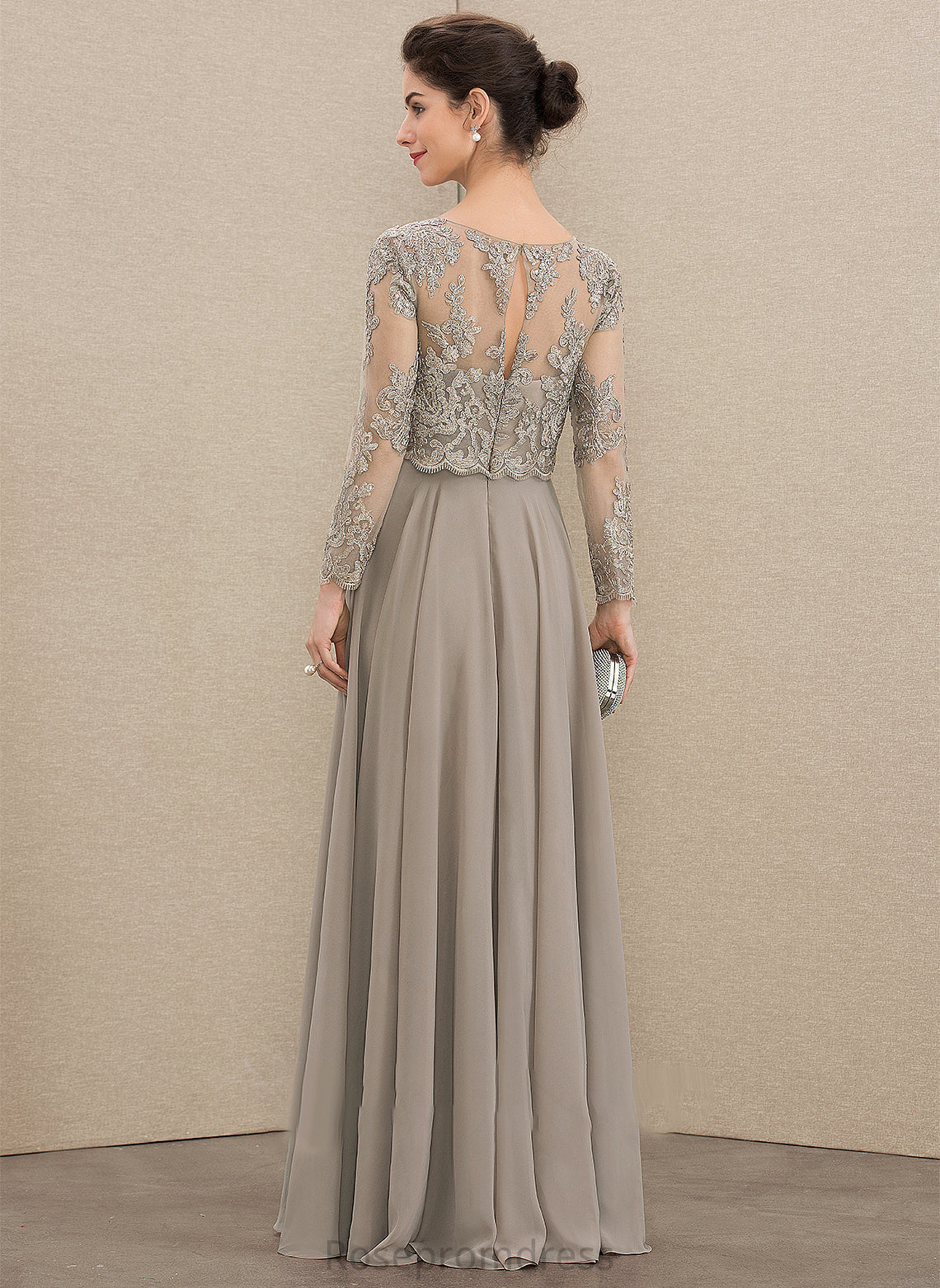 Bride With Lace the Dress of Tamia Sequins Mother of the Bride Dresses Mother A-Line Chiffon Floor-Length Scoop Neck