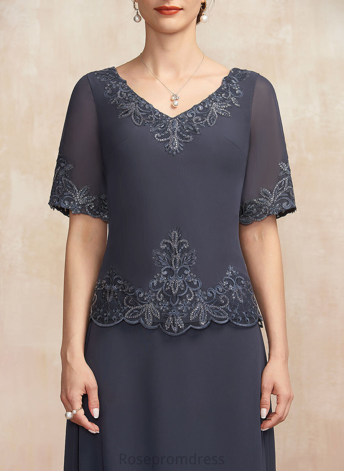 Mother of the Bride Dresses Mother Lace the V-neck Bride Chiffon of Ankle-Length With A-Line Brianna Dress Sequins