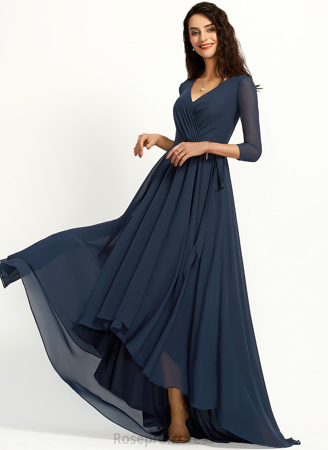 Pleated Length Silhouette V-neck Fabric Asymmetrical Neckline A-Line Embellishment Ashtyn Bridesmaid Dresses