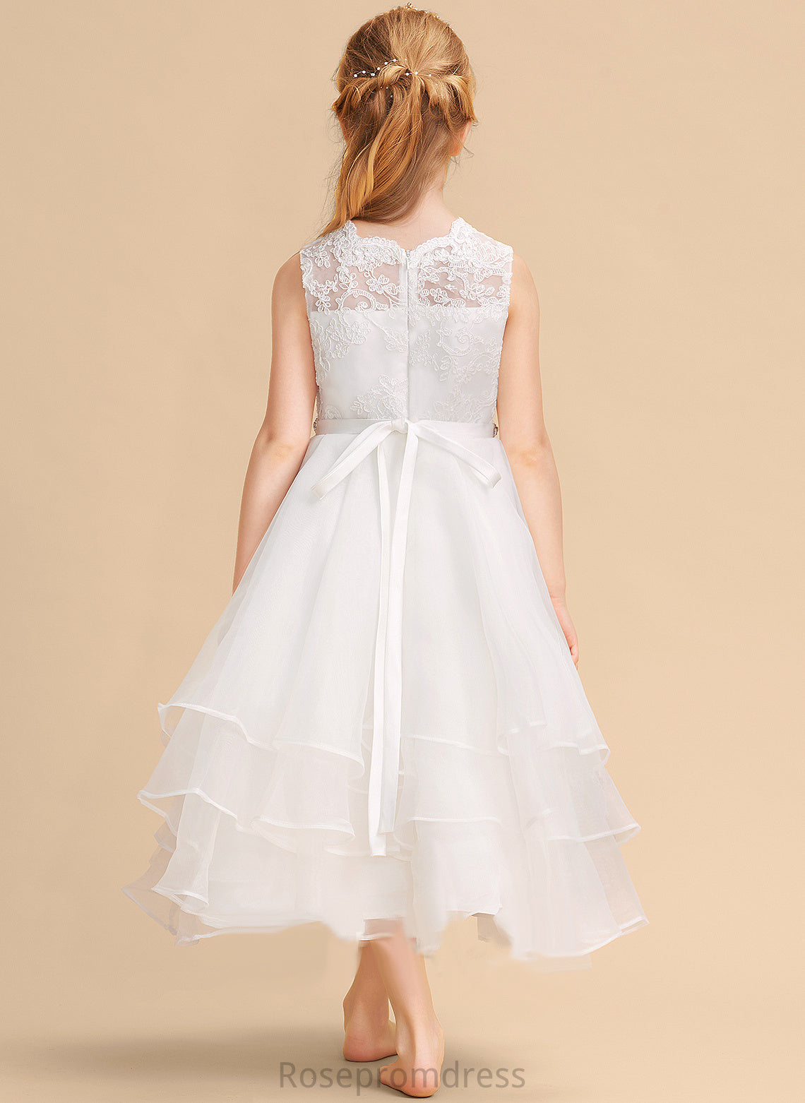 Tea-length Dress Sleeveless Girl - Organza/Lace Carolyn With Neck Flower Flower Girl Dresses A-Line Scoop Beading/Rhinestone