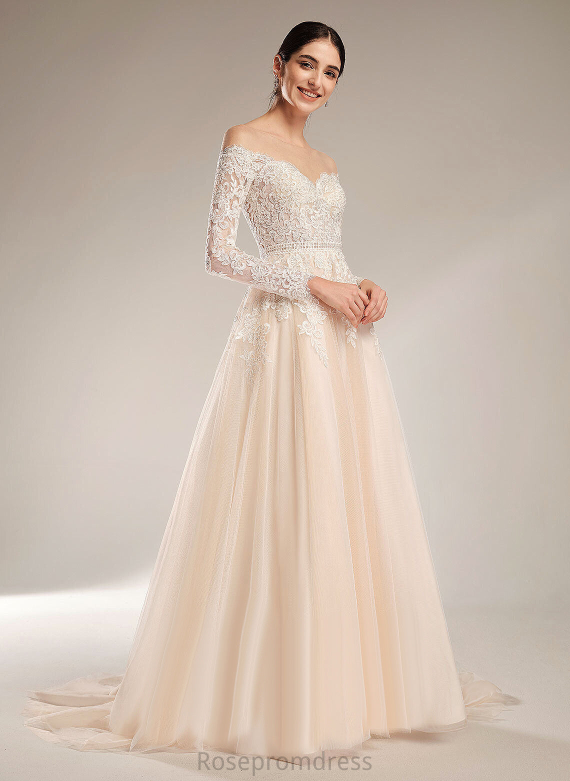 Chapel Wedding Ball-Gown/Princess Train Dress Lace Tulle Sequins Illusion Selah With Wedding Dresses