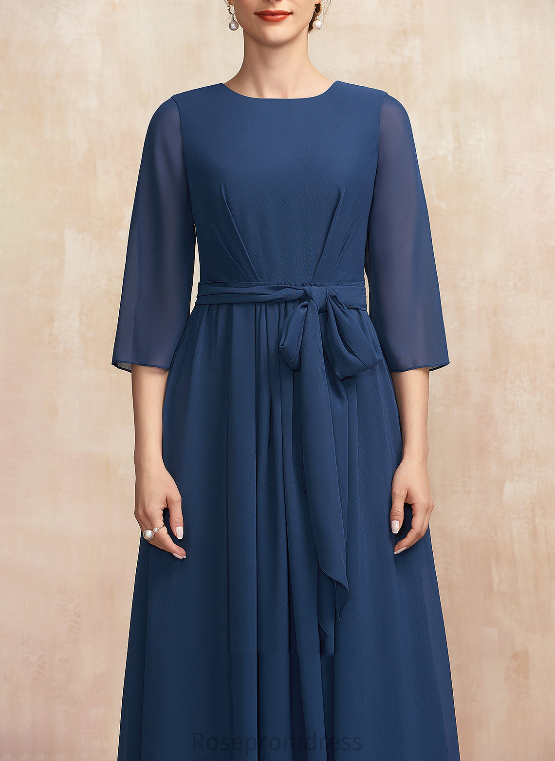 A-Line Cocktail Dresses Neck With Madge Cocktail Bow(s) Tea-Length Dress Chiffon Ruffle Scoop