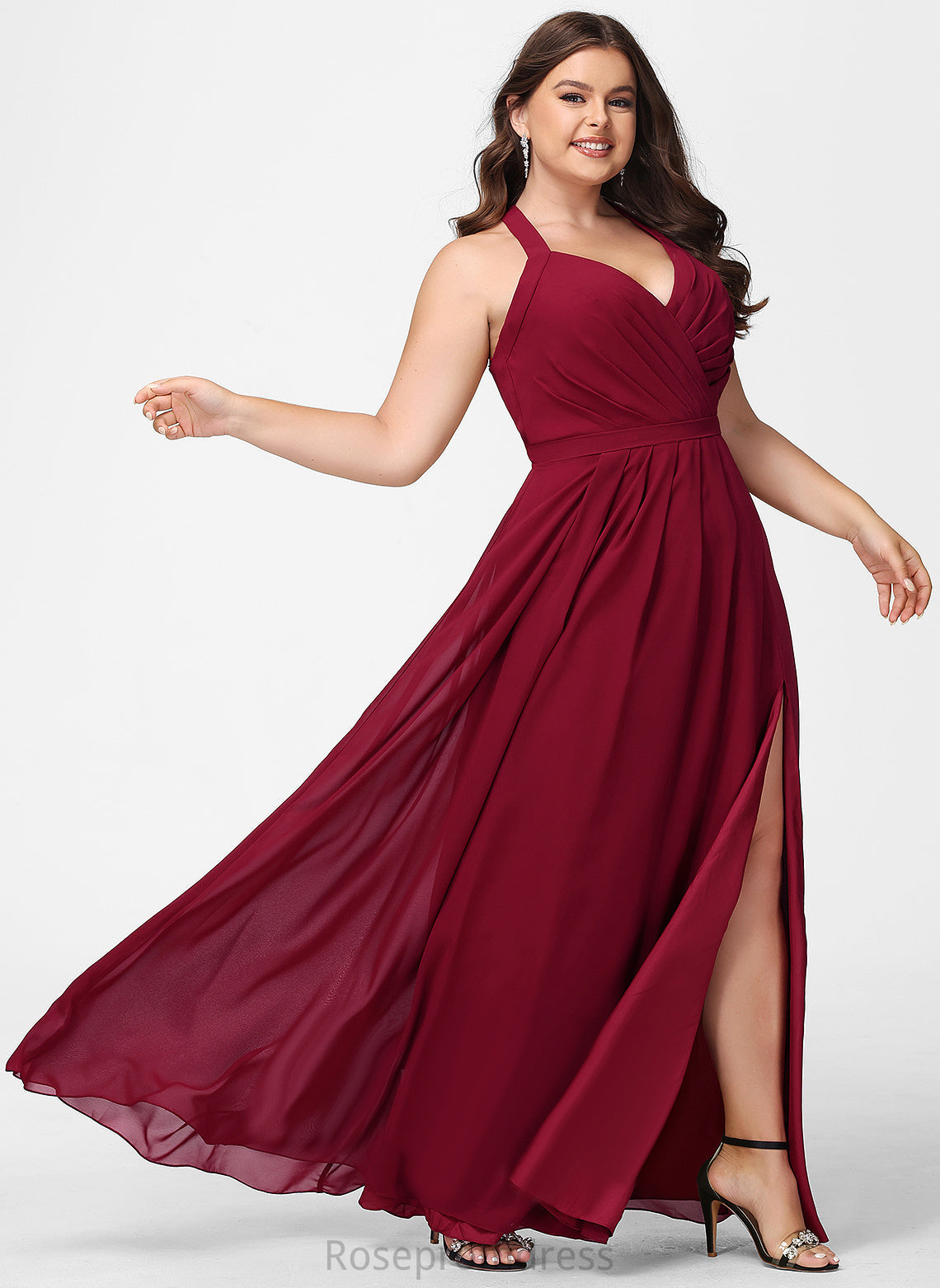 Length Silhouette Neckline A-Line Fabric Straps V-neck Floor-Length Leslie Bridesmaid Dresses