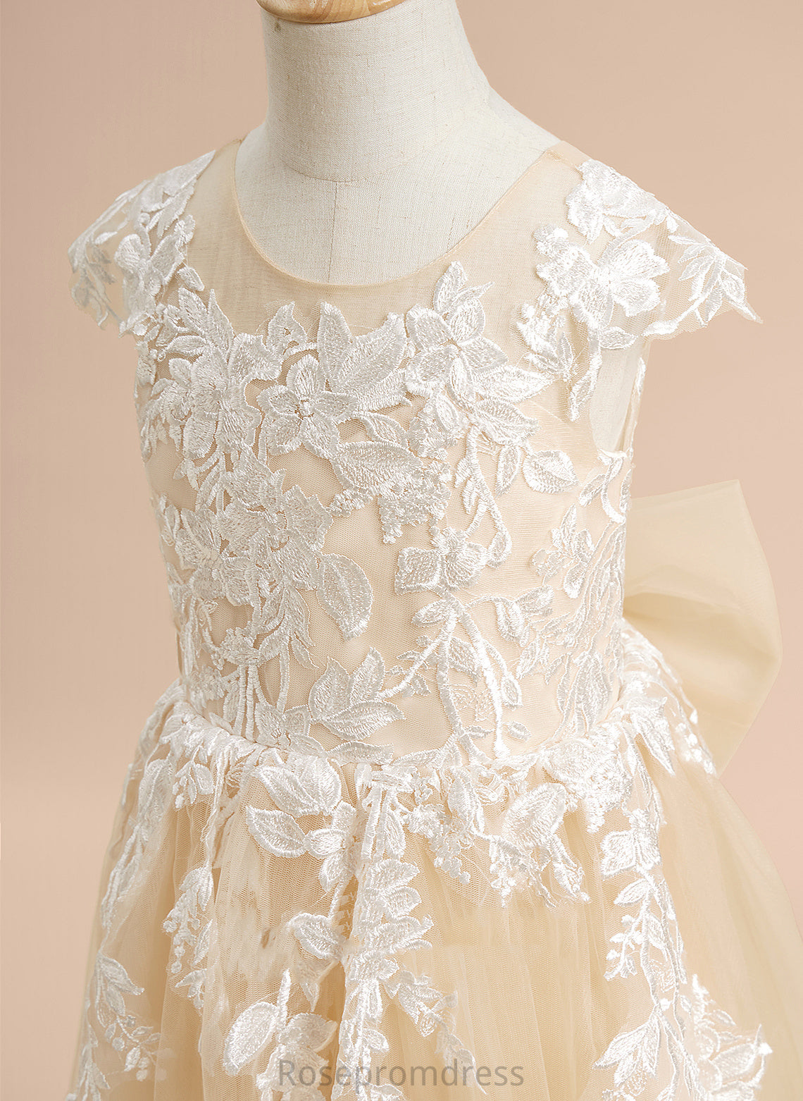 Flower Flower Girl Dresses With Girl Vivien Sleeves Dress Tulle Ball-Gown/Princess Lace/Bow(s) Short Floor-length - Scoop Neck