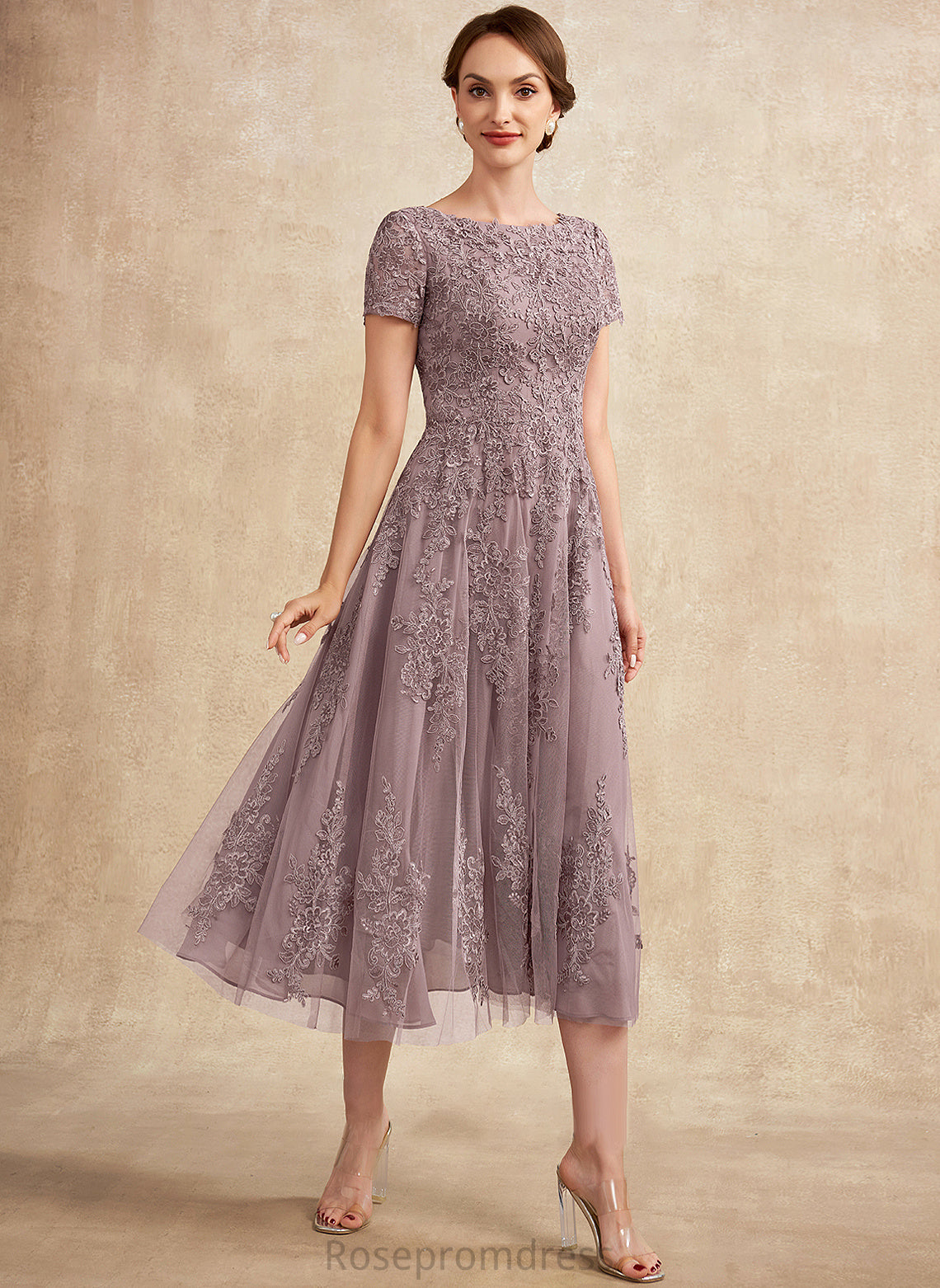 Tulle Olivia Scoop Dress A-Line Bride Neck the Mother of the Bride Dresses of Mother Tea-Length Lace