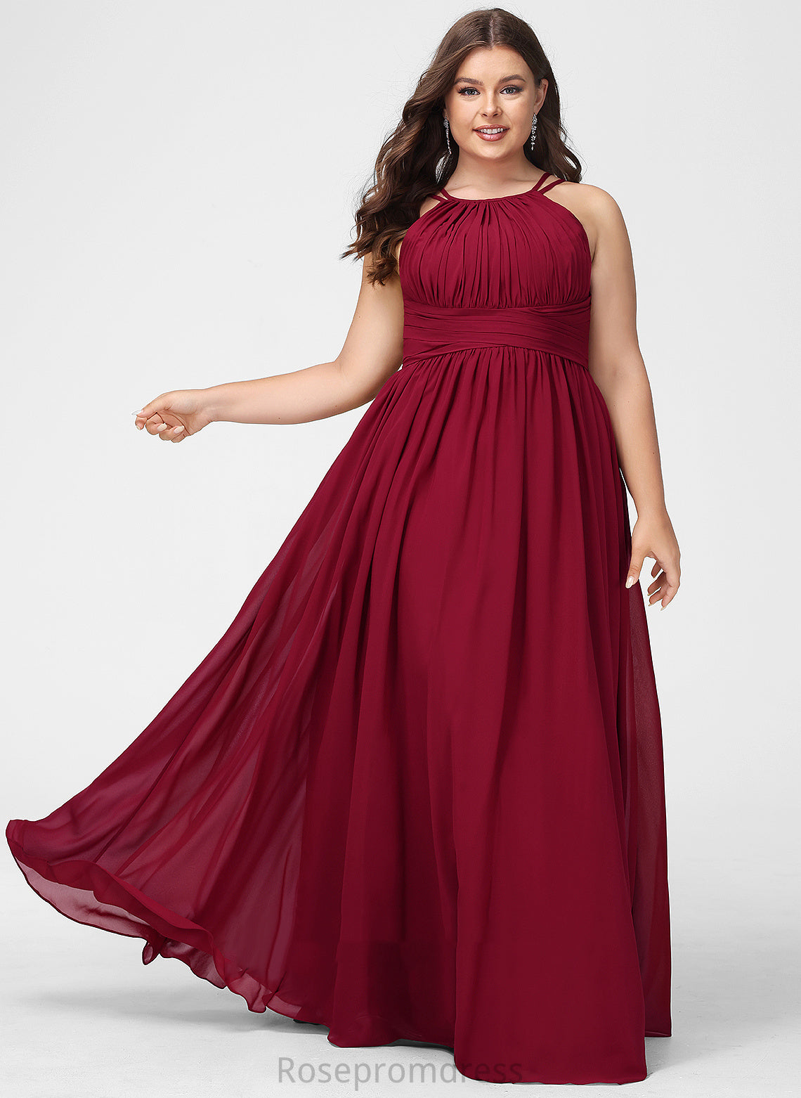 Scoop A-Line Fabric Silhouette Neckline Floor-Length Length Ruffle Embellishment Alyson Sleeveless Satin Bridesmaid Dresses