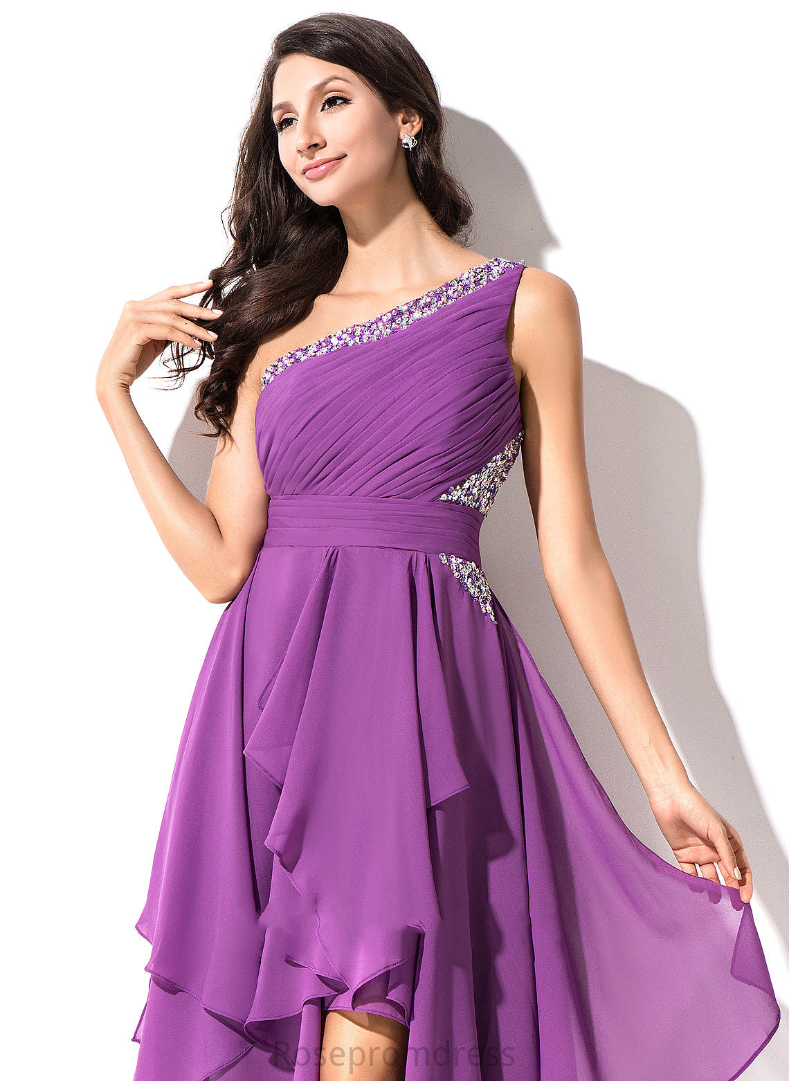 Homecoming Dresses One-Shoulder With Ruffle Anastasia A-Line Chiffon Sequins Dress Asymmetrical Homecoming Beading