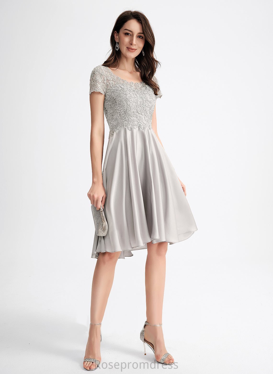 Asymmetrical Sequins Dress A-Line Scoop Lana Cocktail Dresses Neck With Satin Cocktail