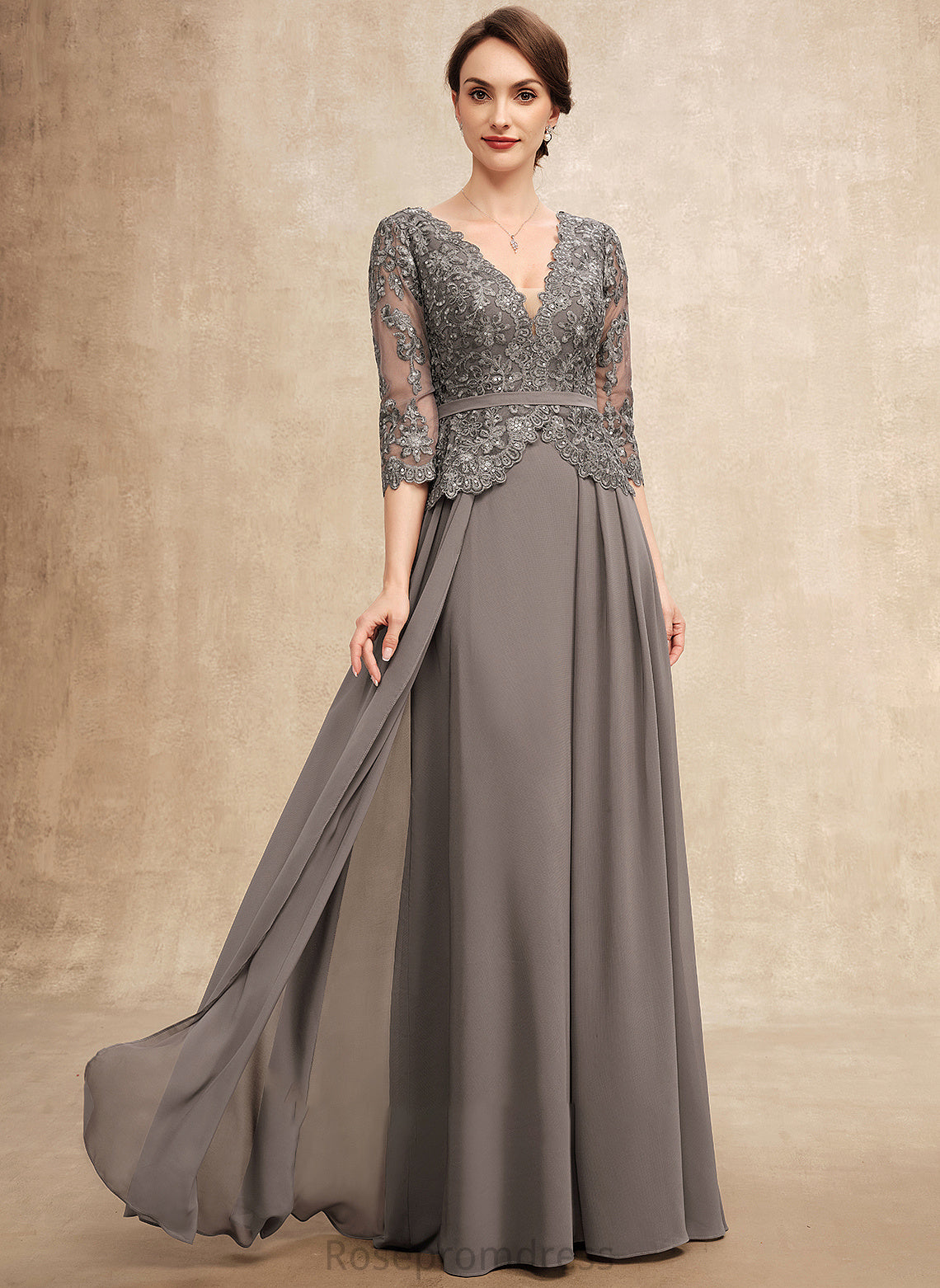 Dress Sarahi With Chiffon V-neck Mother the of Lace A-Line Floor-Length Mother of the Bride Dresses Sequins Bride