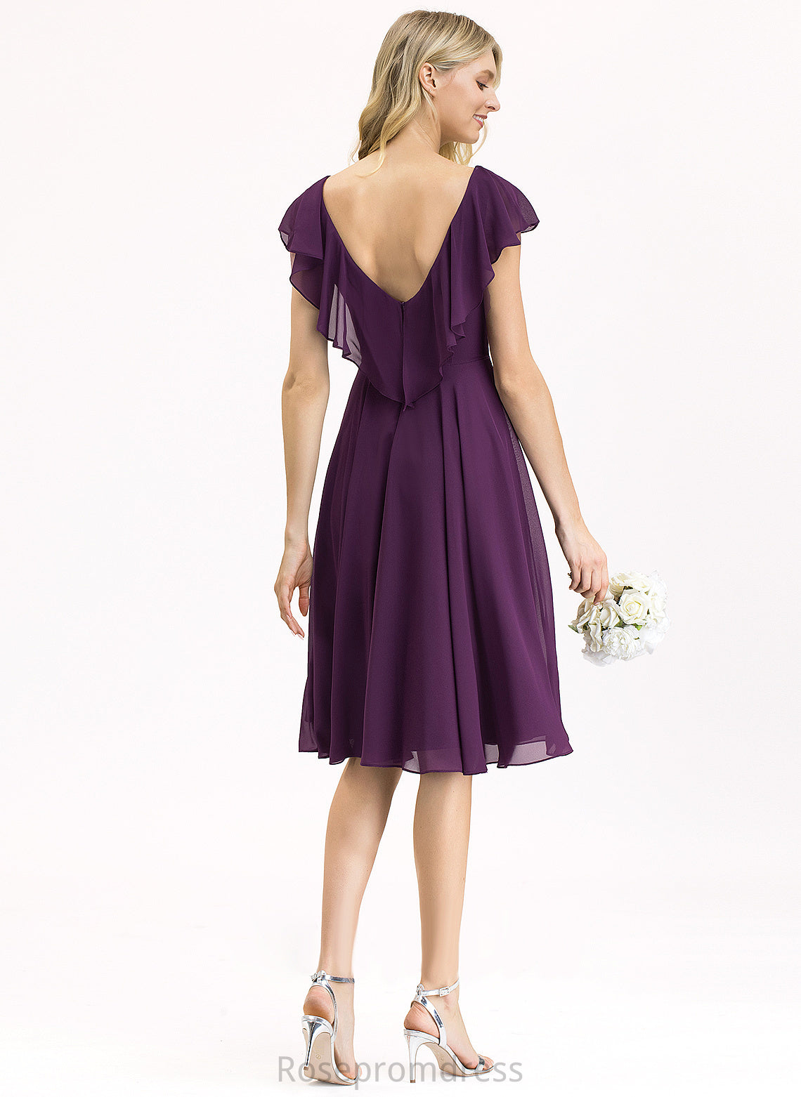 Katharine Cocktail With V-neck Cascading Ruffles A-Line Cocktail Dresses Knee-Length Chiffon Dress