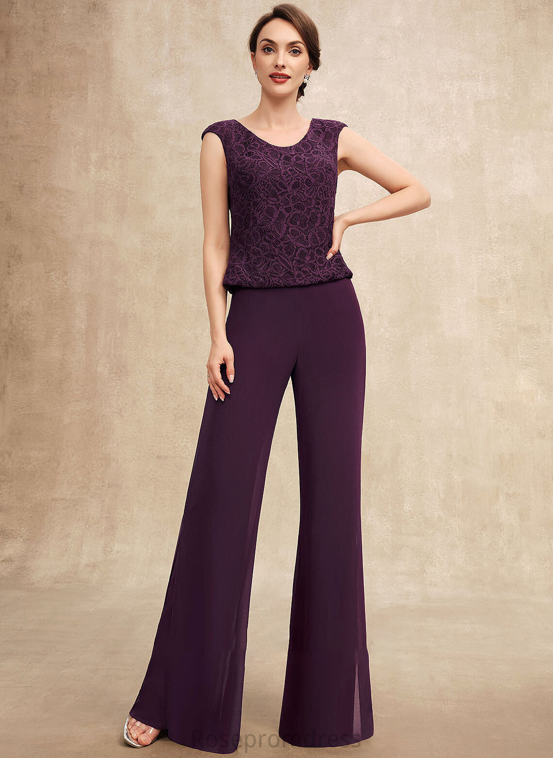 Mother of the Bride Dresses the Bride Lace of Mother Scoop Dress Neck Floor-Length Chiffon Maud Jumpsuit/Pantsuit