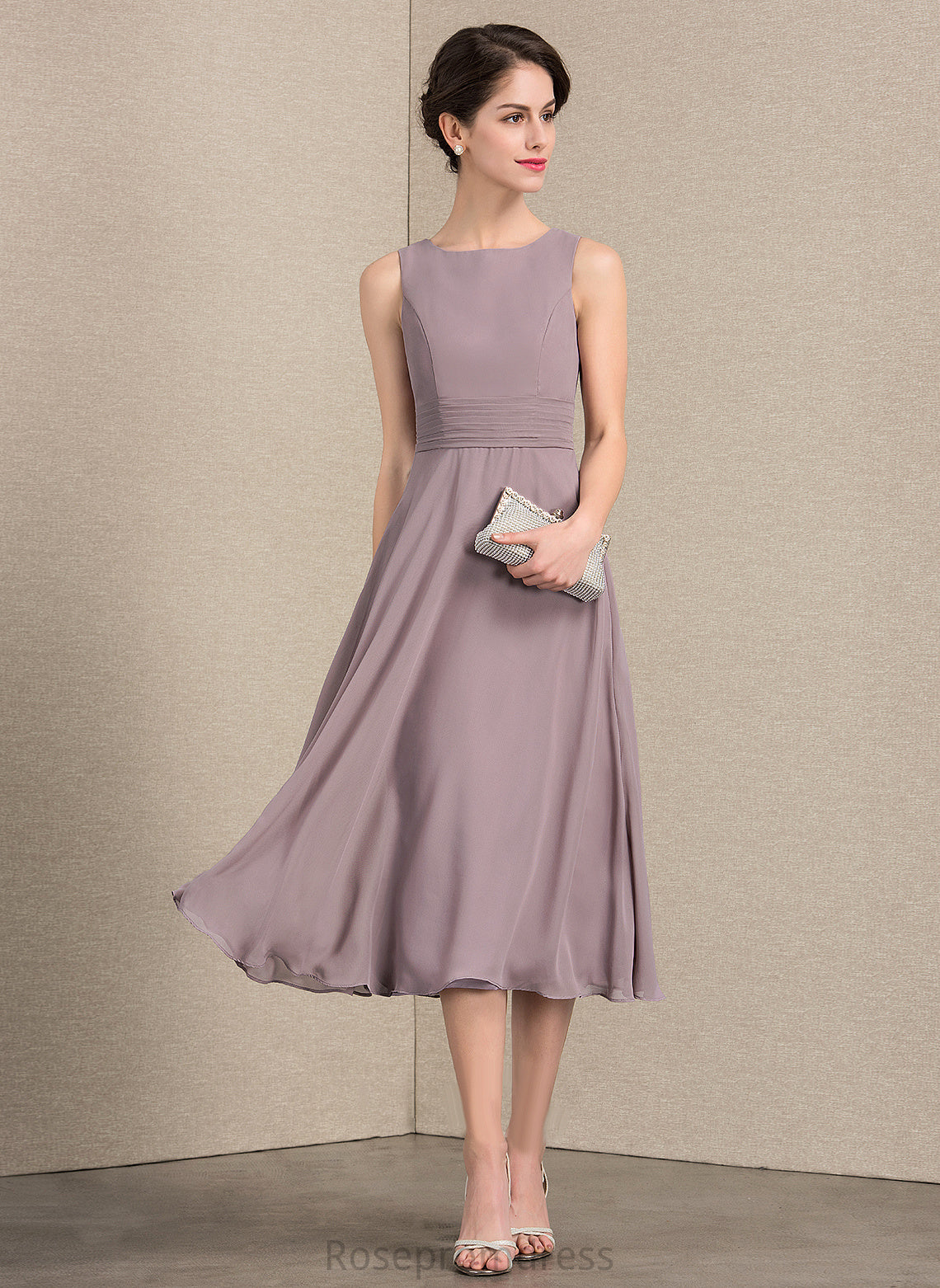 the Tea-Length Bride Mother A-Line Chiffon Neck Dress Ruffle With Kamila of Mother of the Bride Dresses Scoop