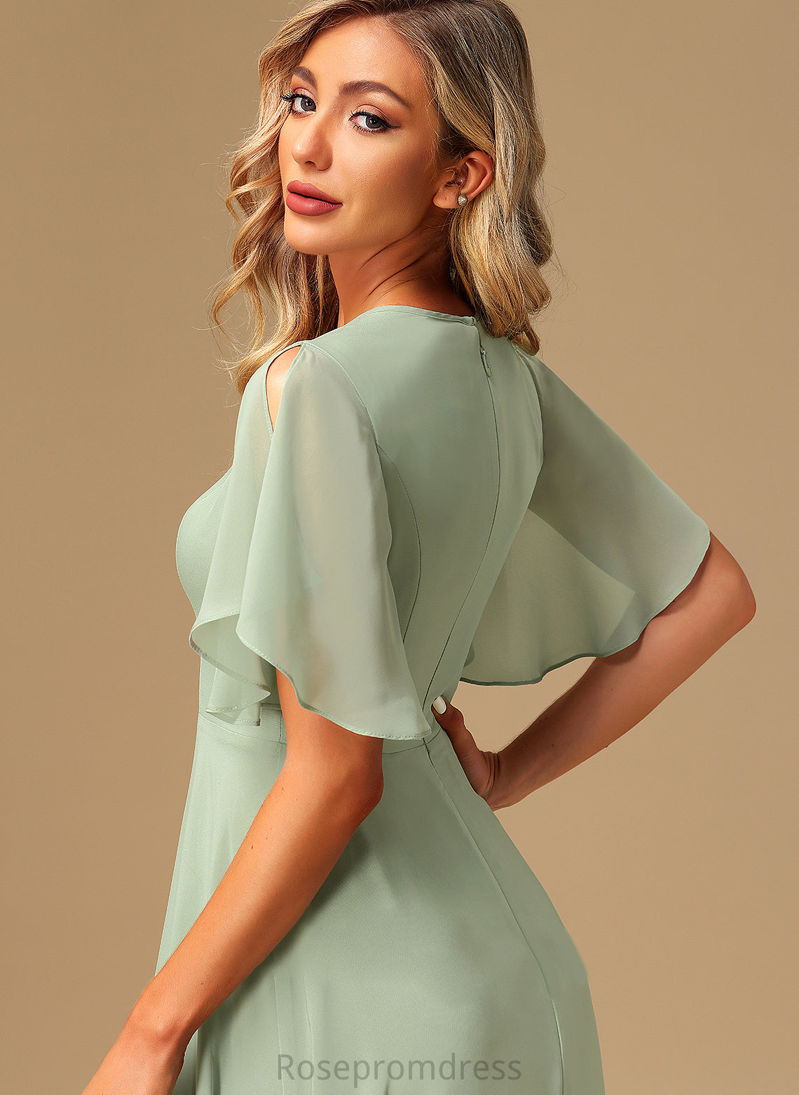 A-line Silhouette Straps&Sleeves Length Fabric BackStyle ShortSleeves Asymmetrical Viviana Bridesmaid Dresses