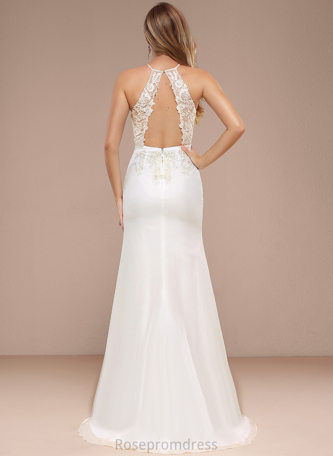 Trumpet/Mermaid Sequins Dress With Halter Wedding Dresses Wedding Train Angela Chiffon Lace Sweep