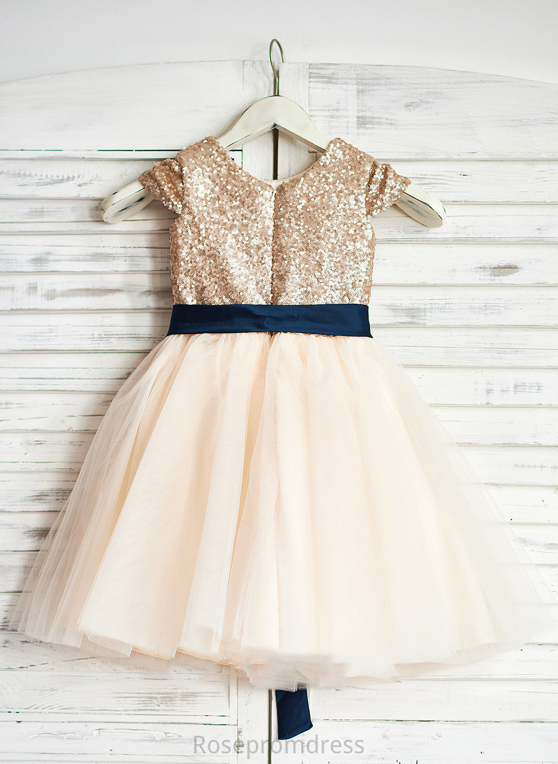 Scoop - Tulle/Sequined With Sash Dress Winifred Girl Neck Sleeveless Flower Knee-length A-Line Flower Girl Dresses