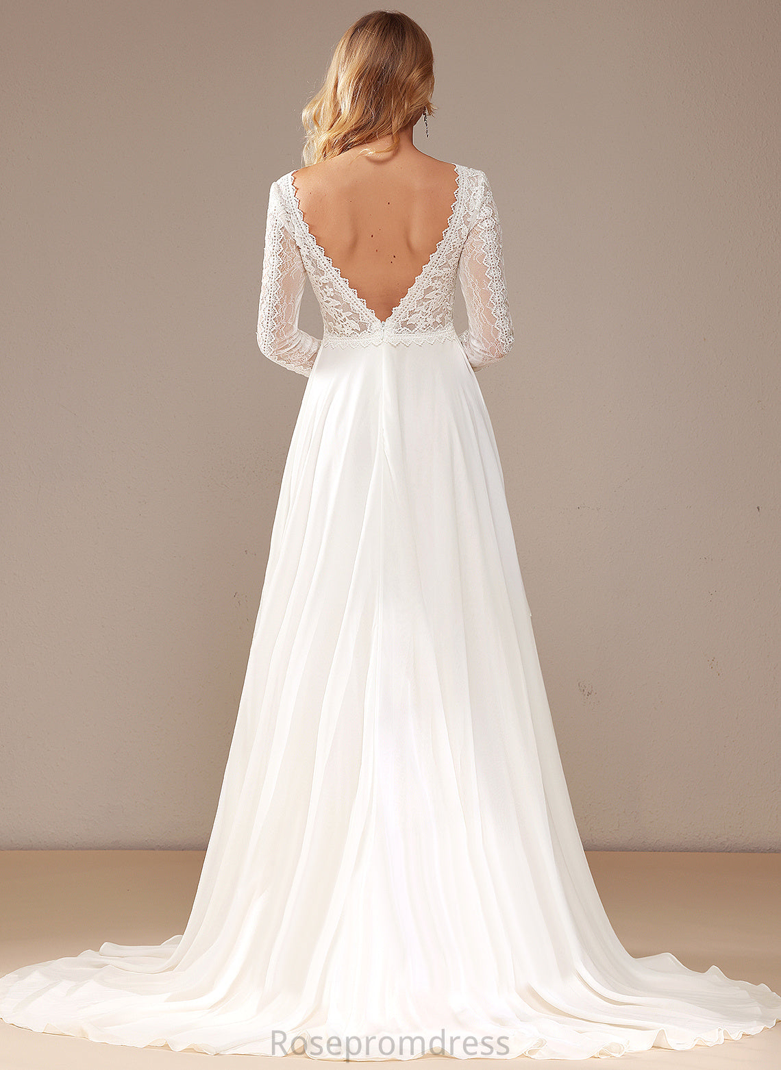 Makaila Lace Ruffle With Chiffon V-neck Wedding Wedding Dresses Dress A-Line Lace Train Court