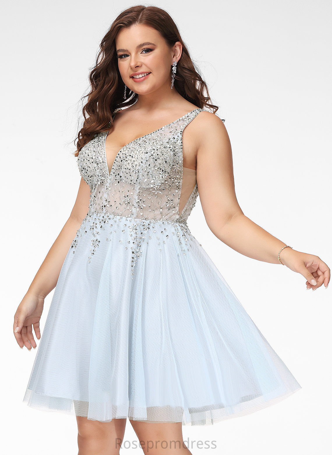 With Tulle Short/Mini Sequins Cali A-Line Prom Dresses Beading V-neck