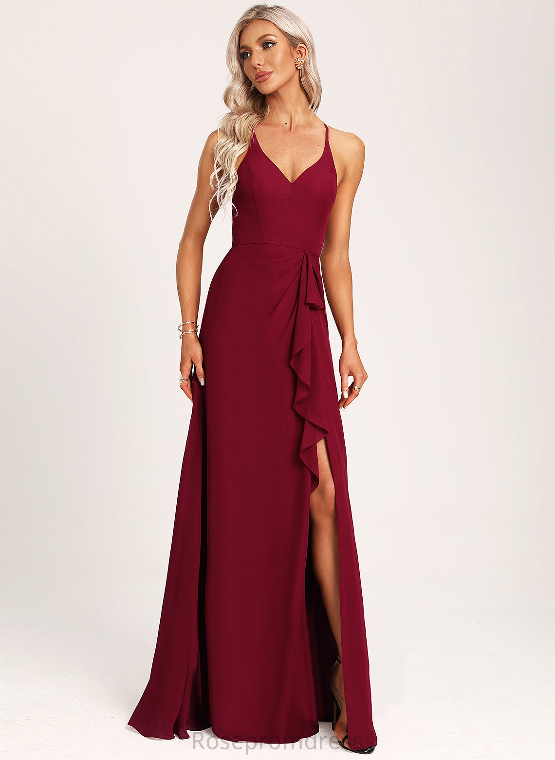 Floor-Length Fabric A-Line Neckline Length Straps&Sleeves Silhouette V-neck Meadow Bridesmaid Dresses