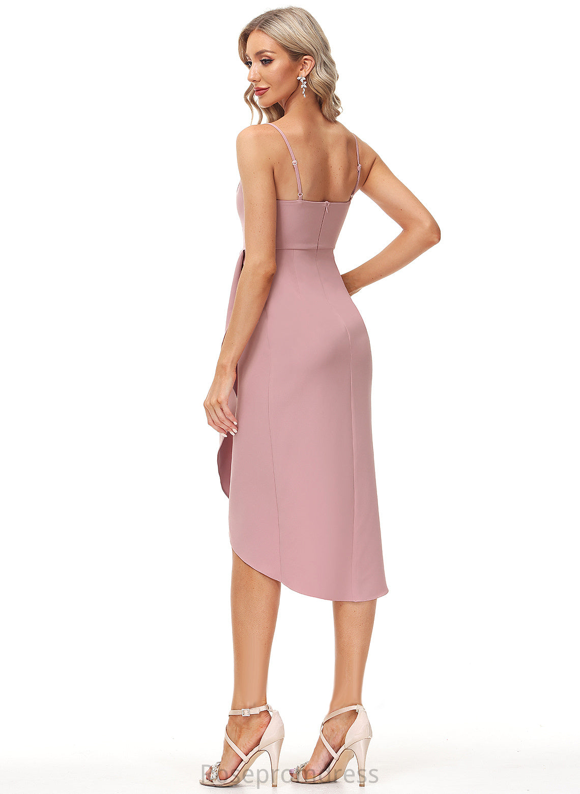 With Front Dress Stretch V-neck Sheath/Column Split Cocktail Marlene Tea-Length Cocktail Dresses Crepe