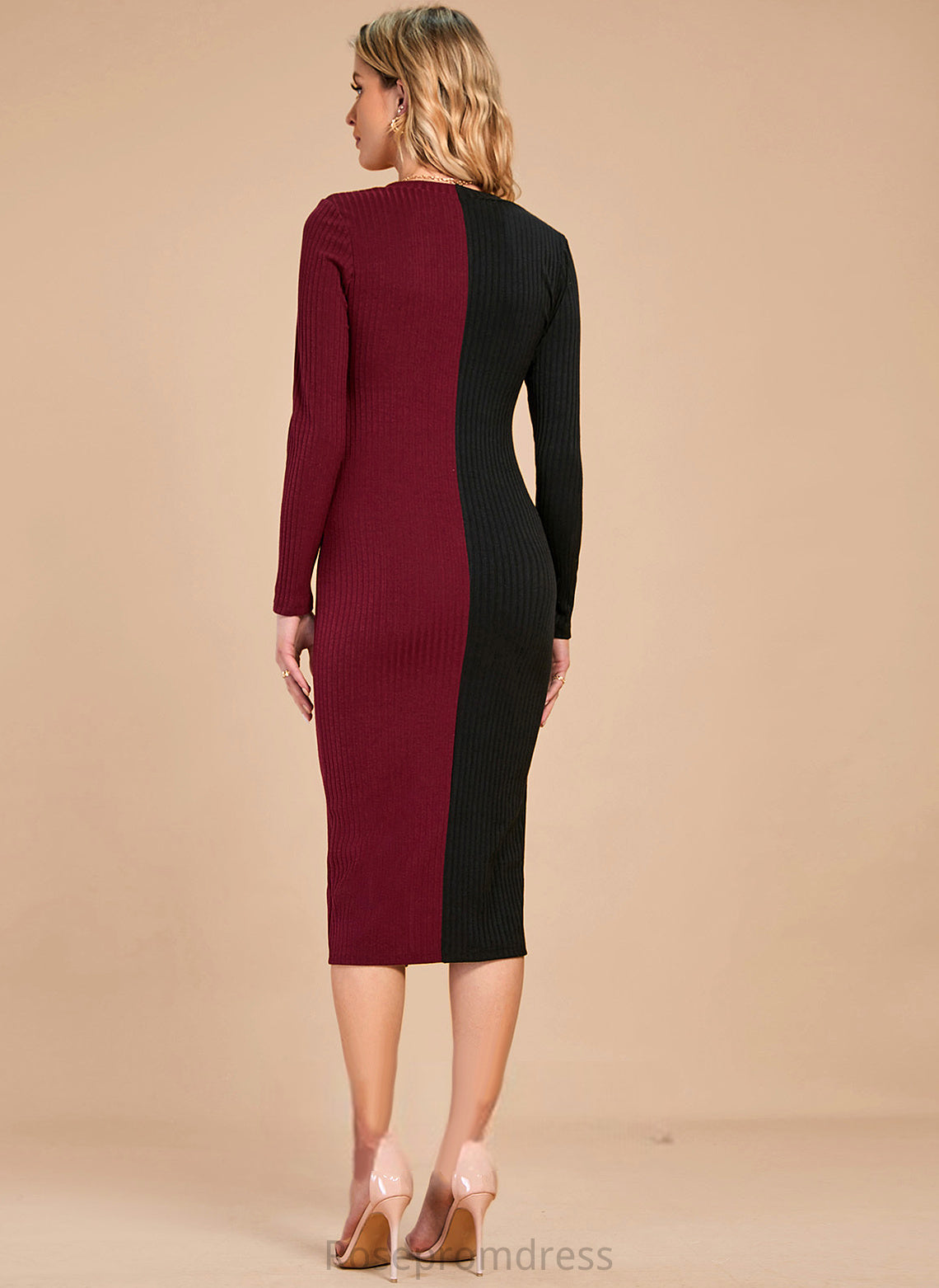 V-Neck Long Sleeves Dresses Elegant Bodycon Blends Midi Macey Cotton Club Dresses