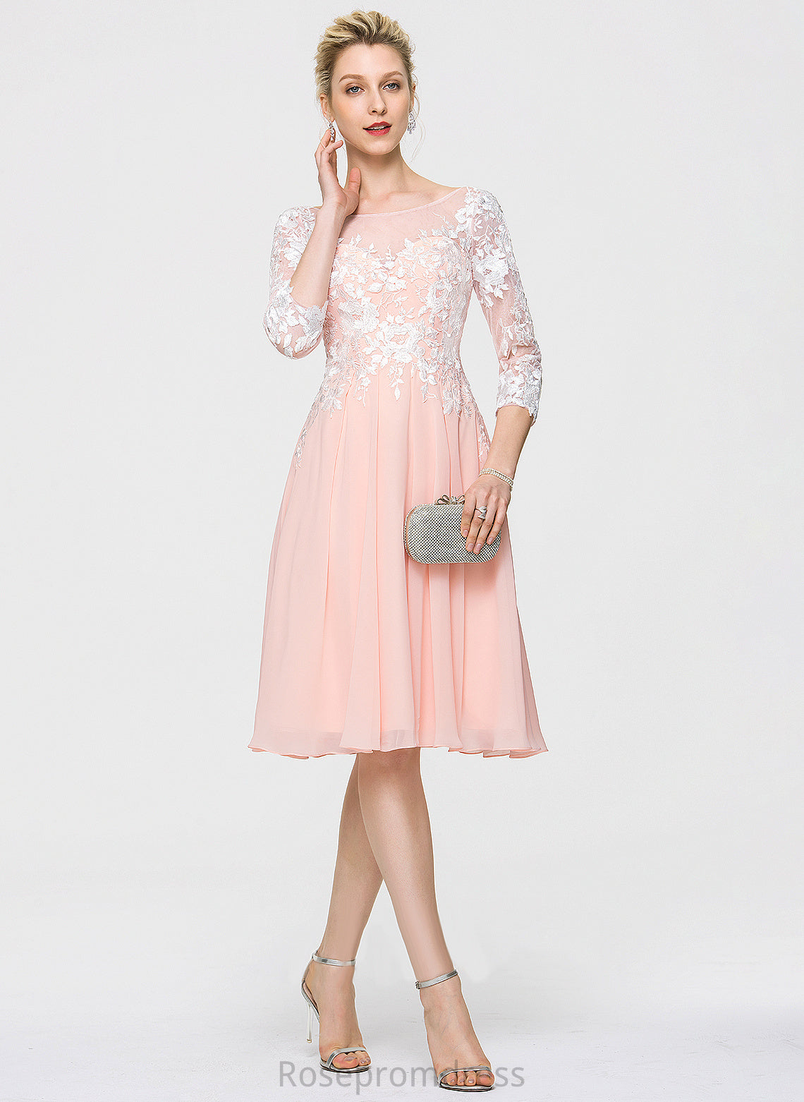 Lace Neck Homecoming Dresses Olga Knee-Length A-Line Chiffon Scoop Dress With Homecoming