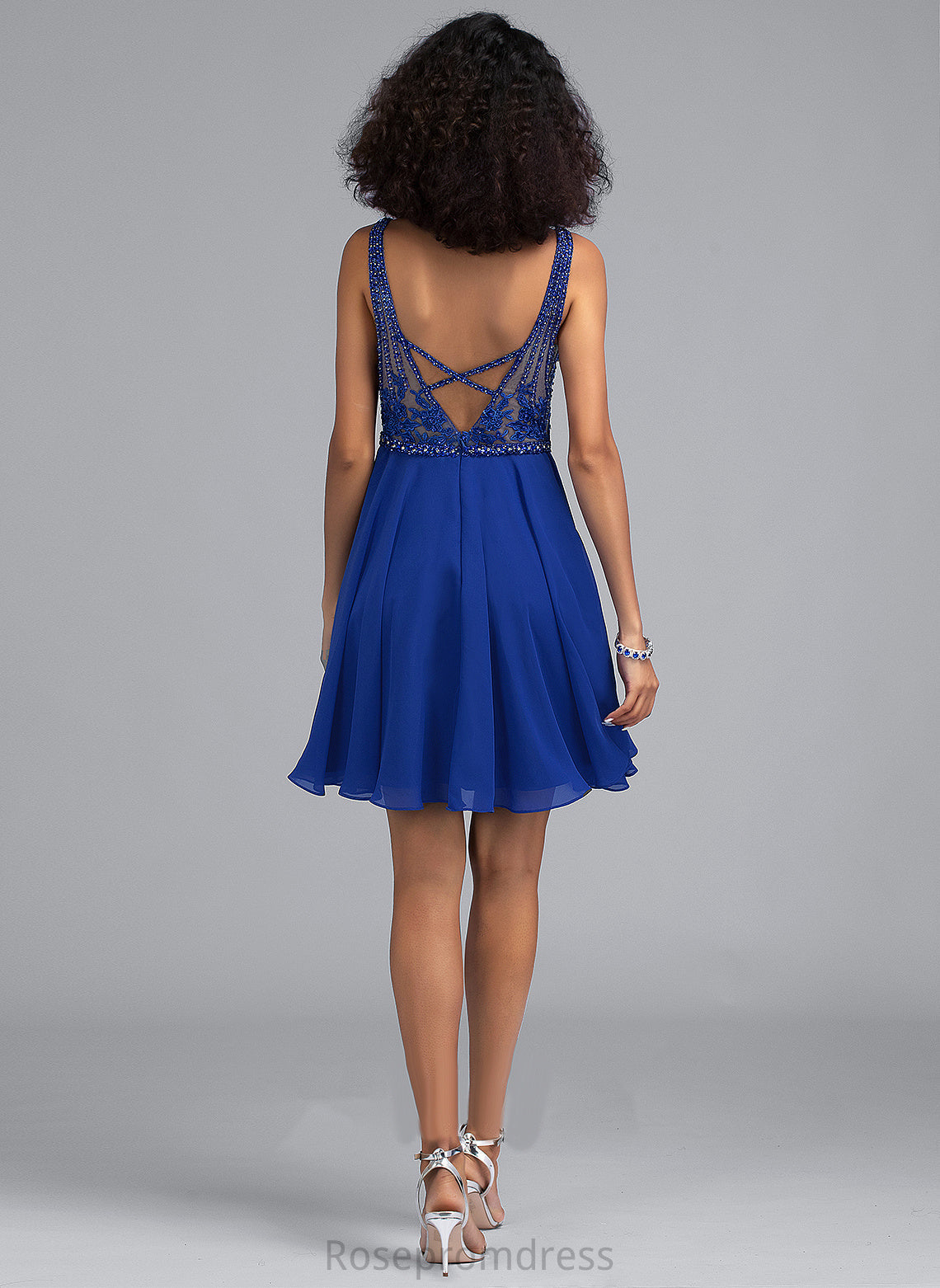 Short/Mini Dress Amina With Chiffon Homecoming Dresses V-neck Beading Lace Homecoming A-Line