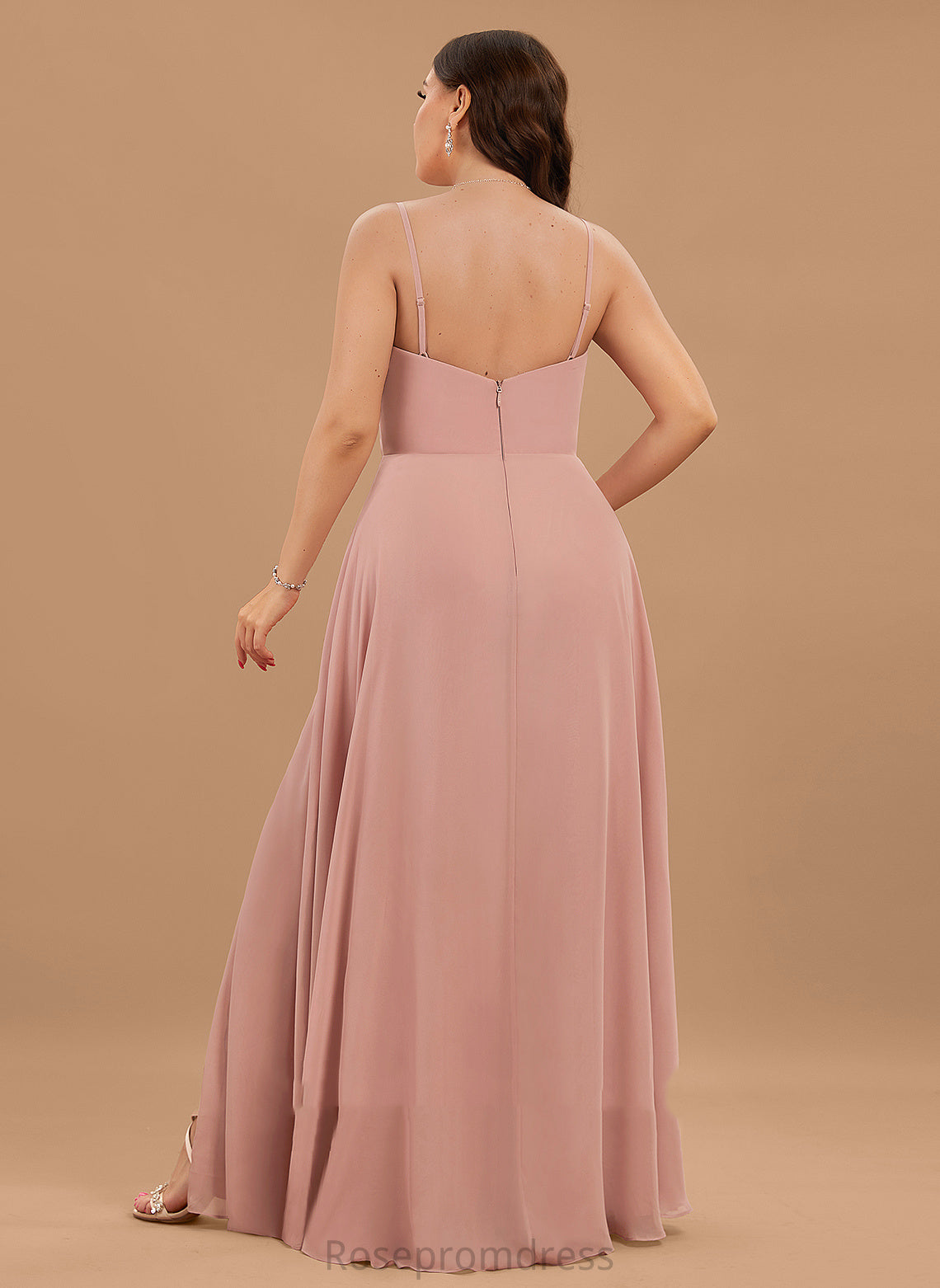 Embellishment Ruffle Fabric A-Line Floor-Length Neckline Length V-neck Silhouette SplitFront Kaylee Natural Waist Bridesmaid Dresses