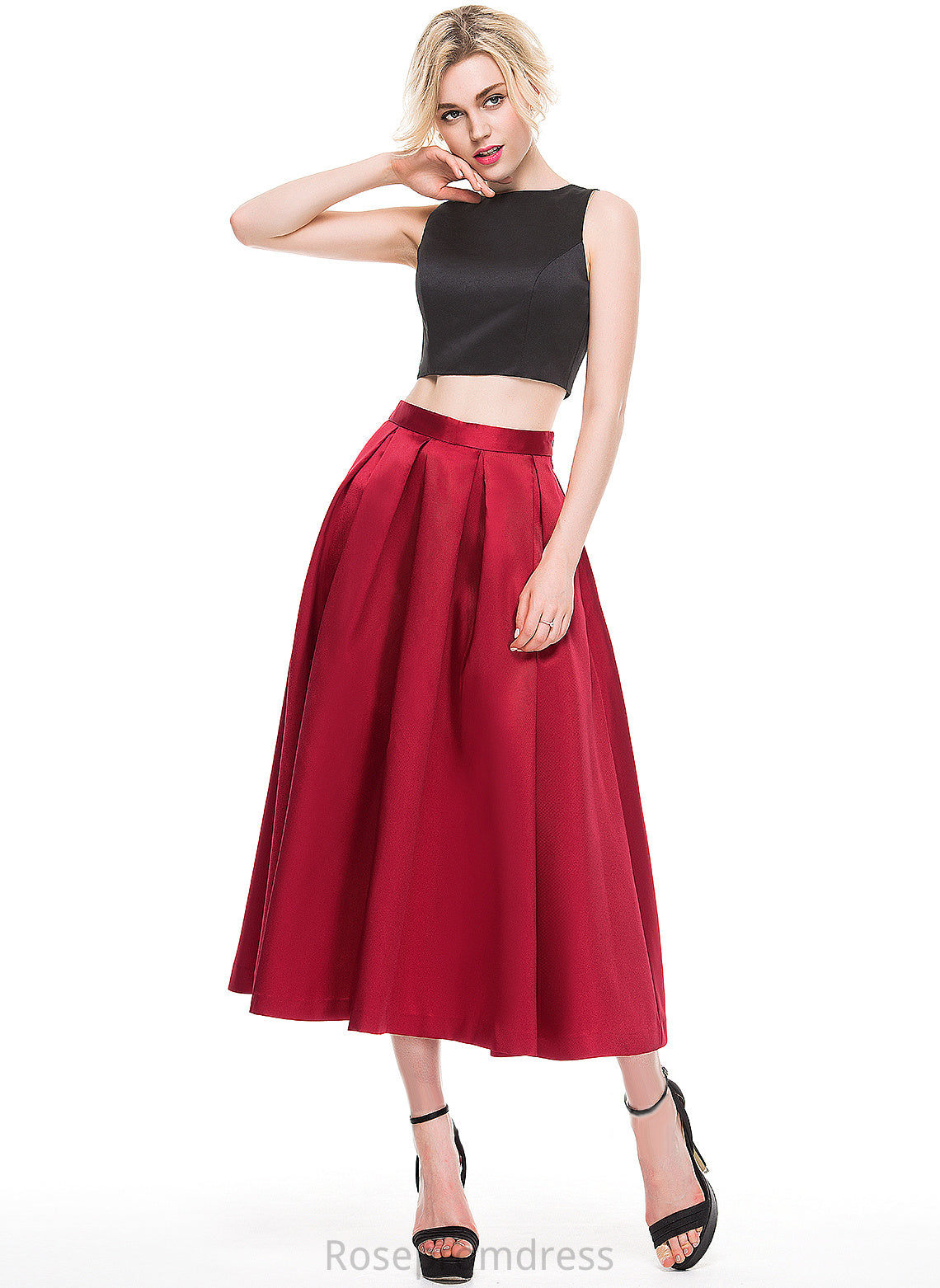 A-Line/Princess Satin Skirt Cocktail Tea-Length Cocktail Dresses Frida