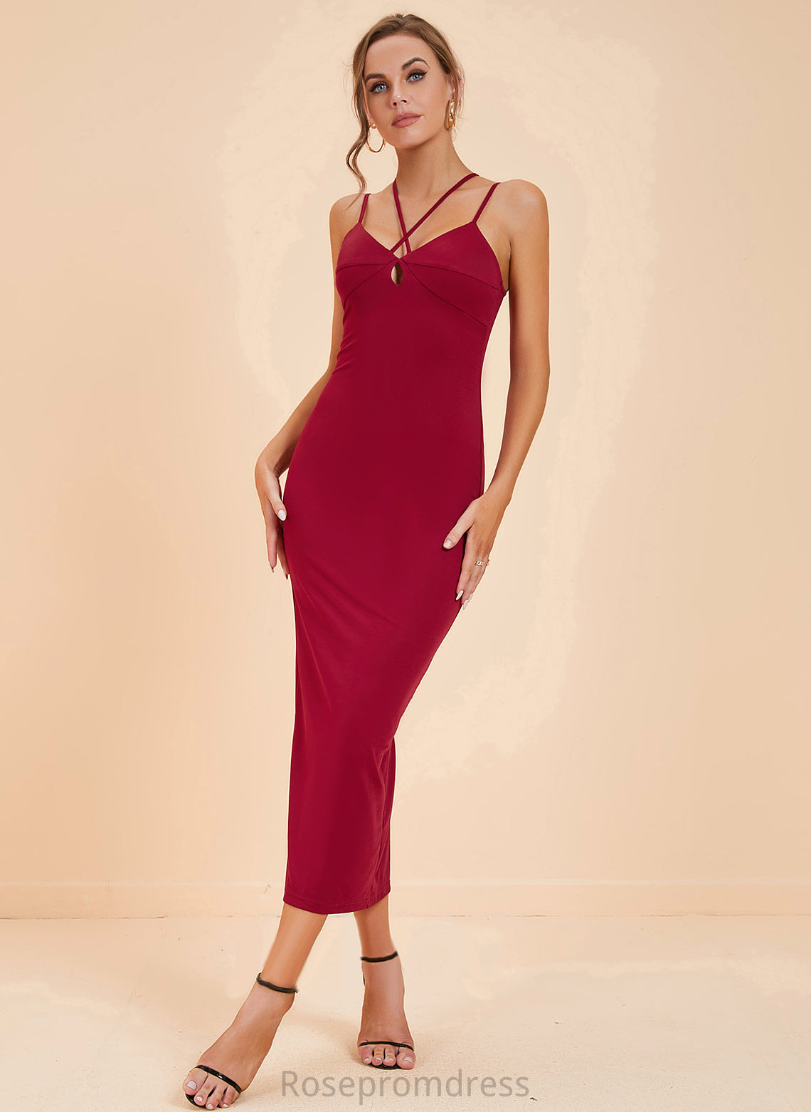 Sexy V-Neck Dresses Sleeveless Bodycon Cotton Midi Blends Whitney Club Dresses