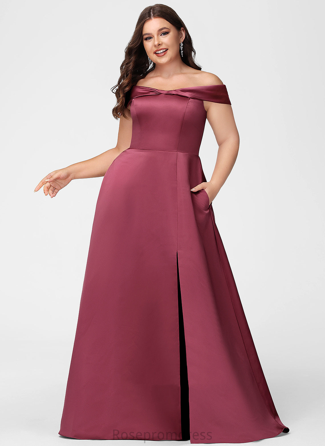 Neckline Fabric Length Floor-Length Embellishment Silhouette SplitFront Off-the-Shoulder A-Line Melinda Floor Length Sheath/Column Bridesmaid Dresses