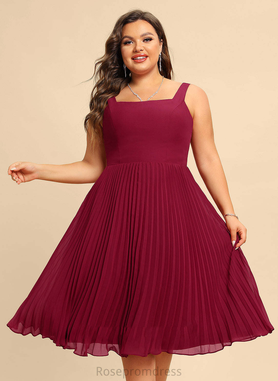 Homecoming Dresses Neckline A-Line Knee-Length Pleated Chiffon Janiya Dress With Homecoming Square