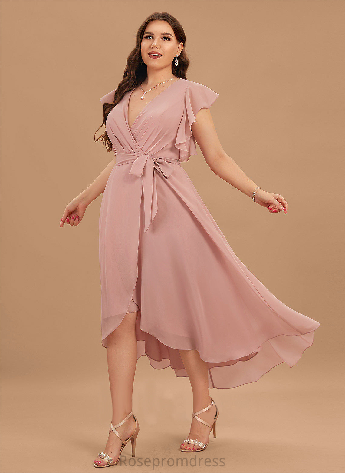 Macy Cocktail Dresses Chiffon With Dress V-neck A-Line Asymmetrical Ruffle Cocktail